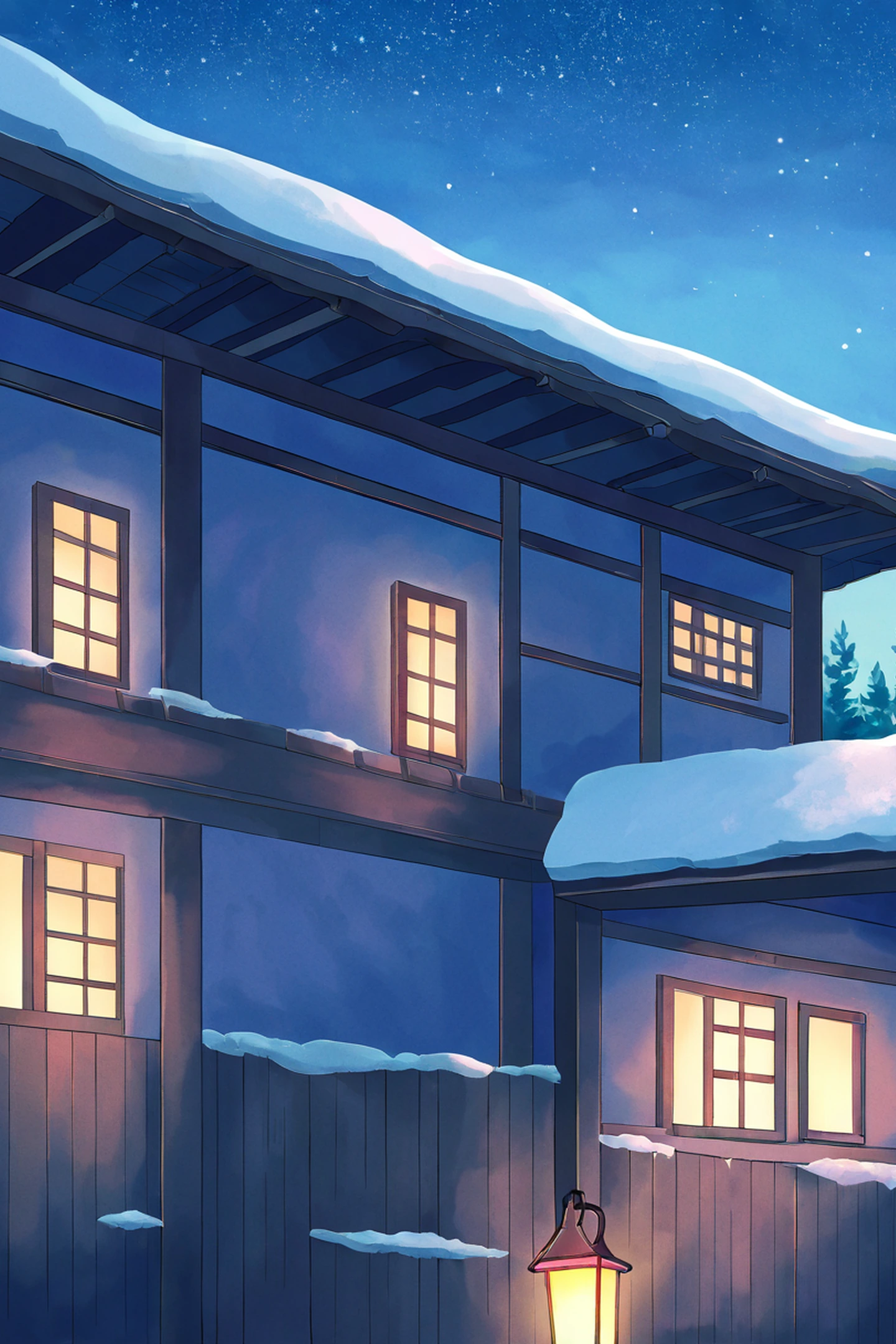 Snowy Mountain Village lofi wallpaper