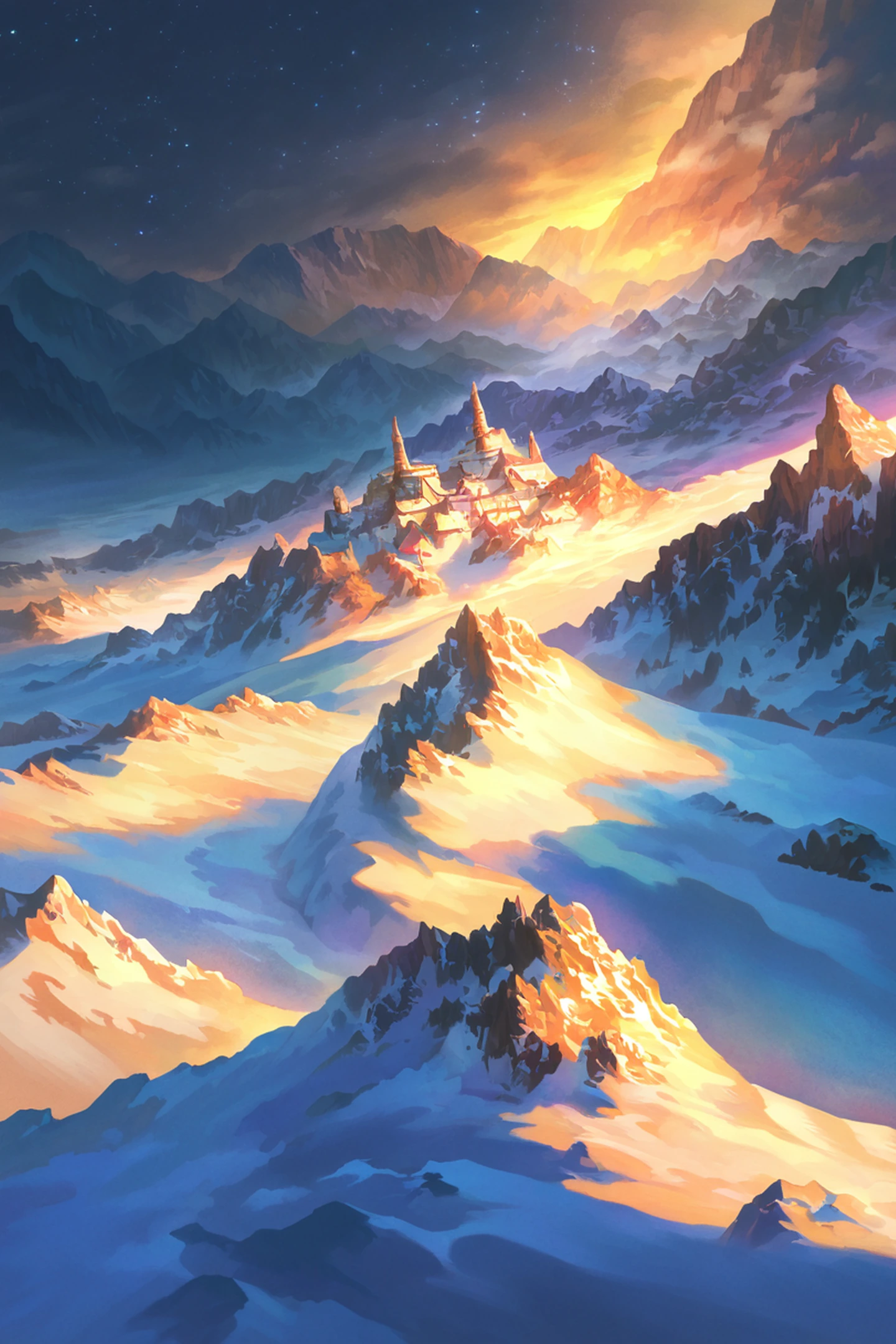 Snowy Mountain Village lofi wallpaper