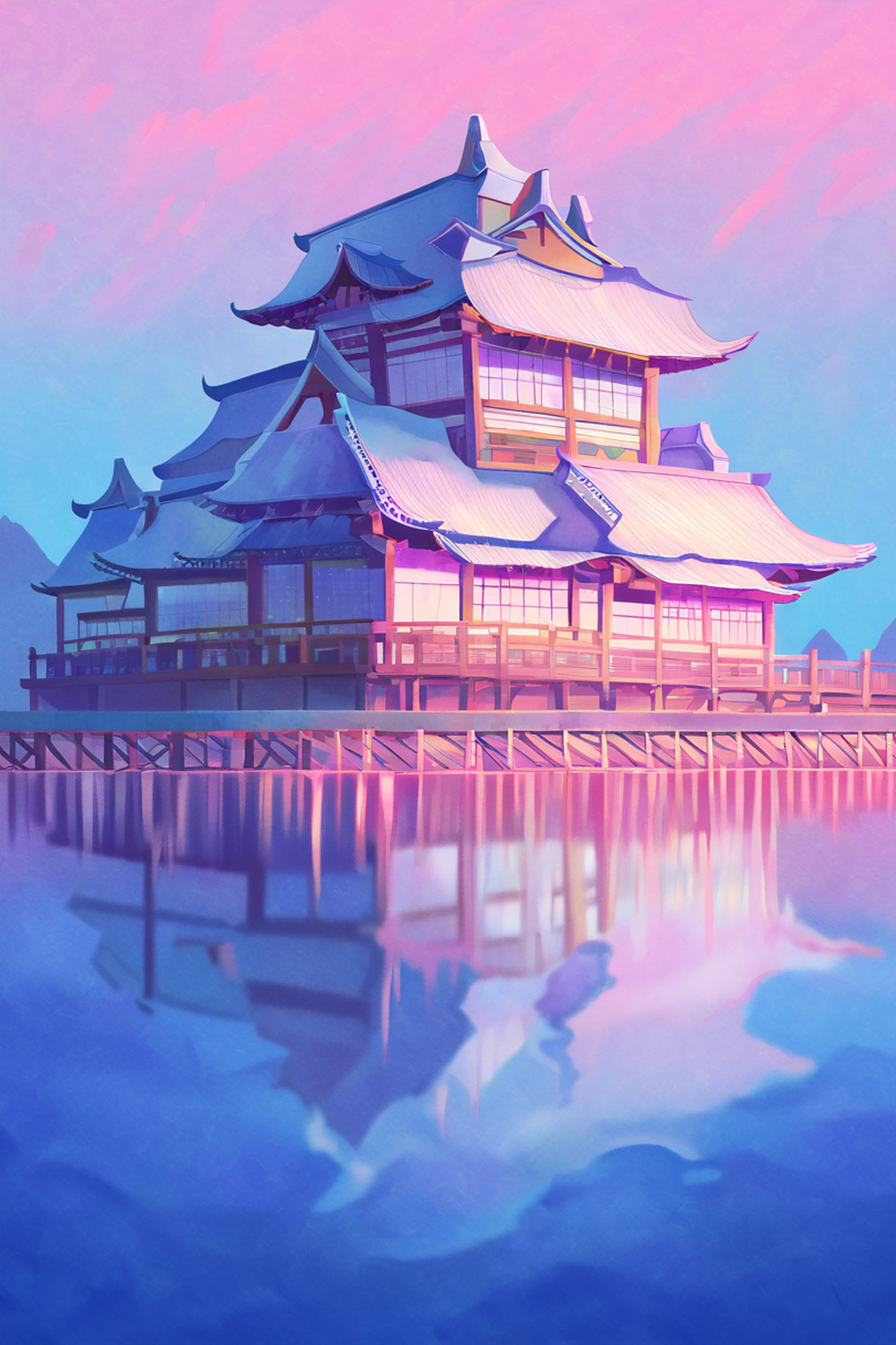 Snowy Mountain Village lofi wallpaper