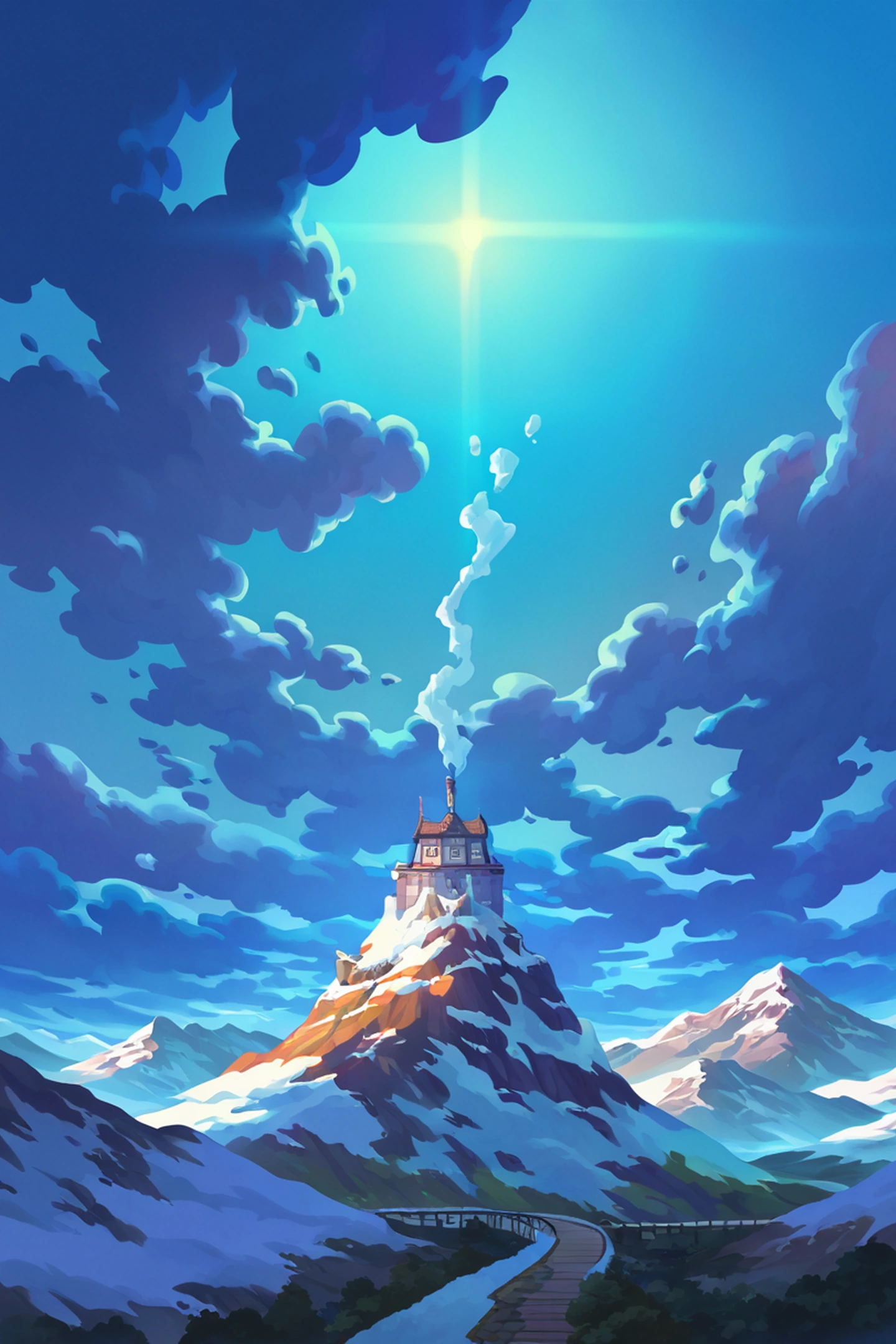 Snowy Mountain Village lofi wallpaper