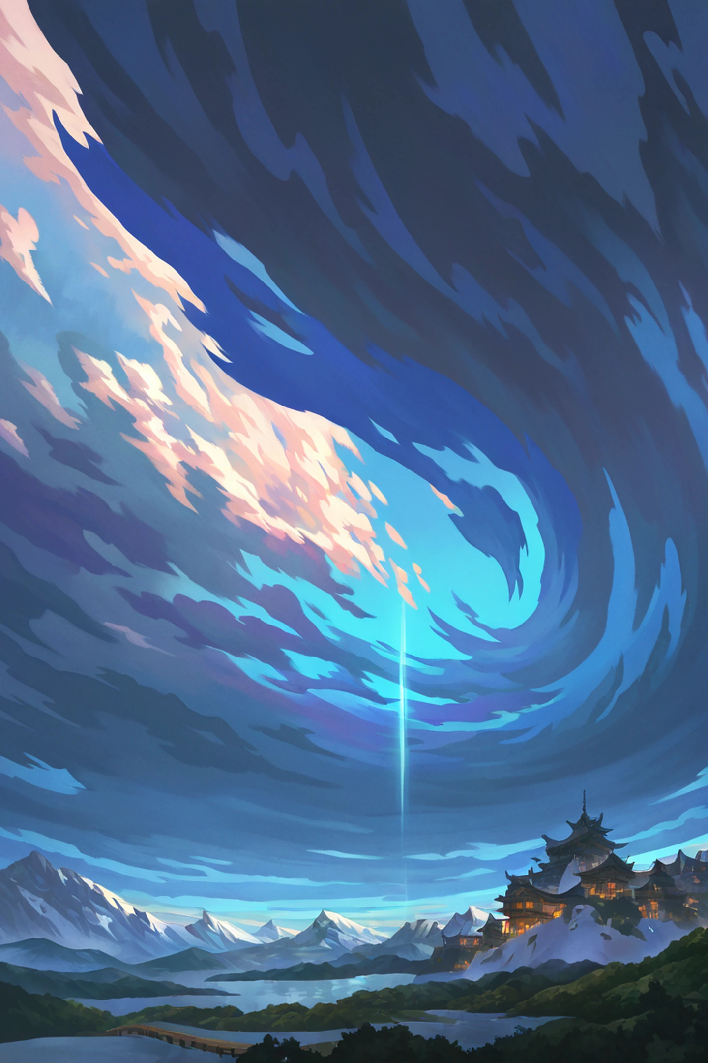 Snowy Mountain Village lofi wallpaper