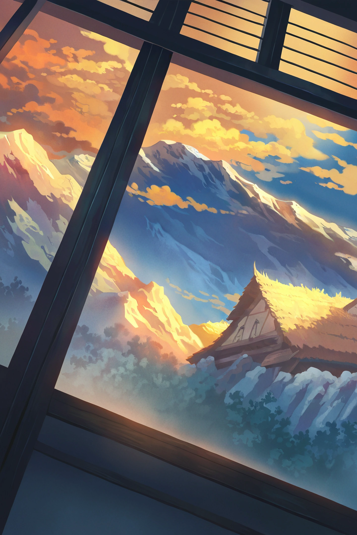 Snowy Mountain Village lofi wallpaper