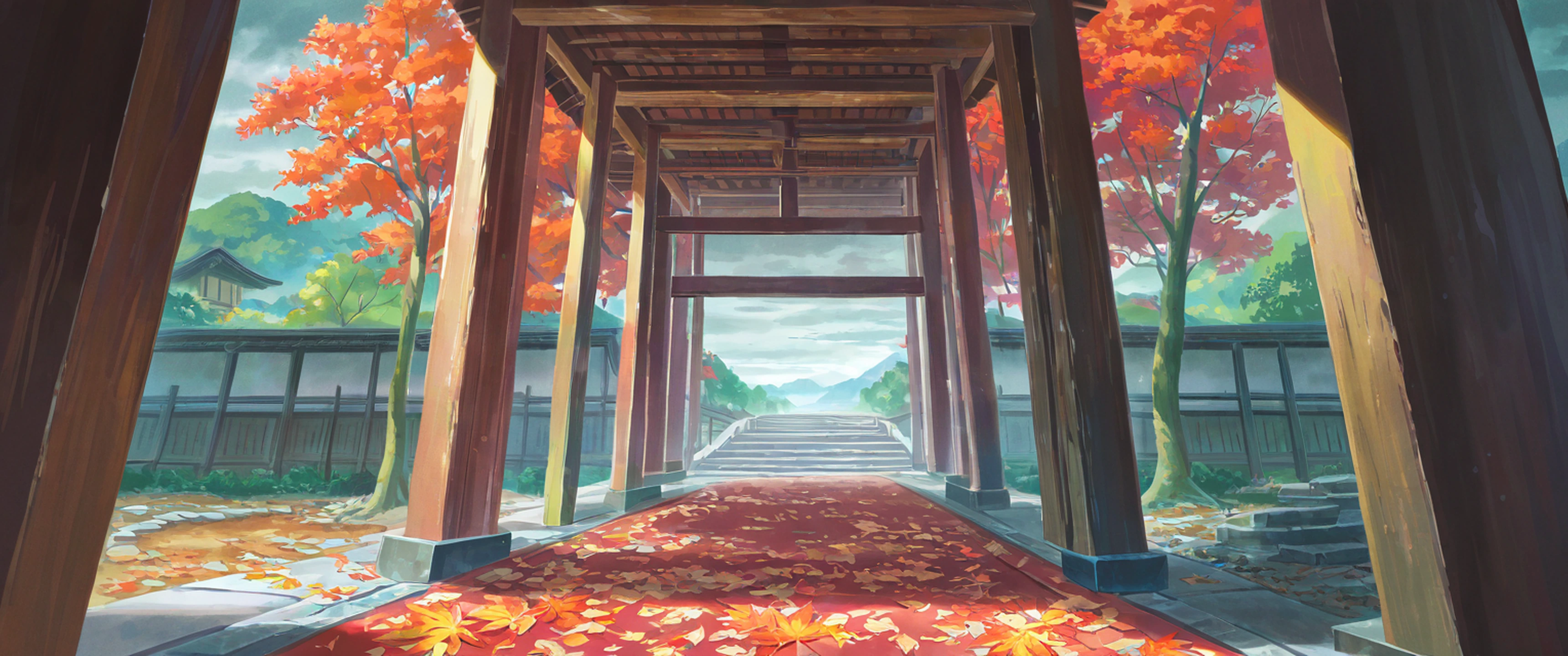 Autumn Maple Village lofi wallpaper