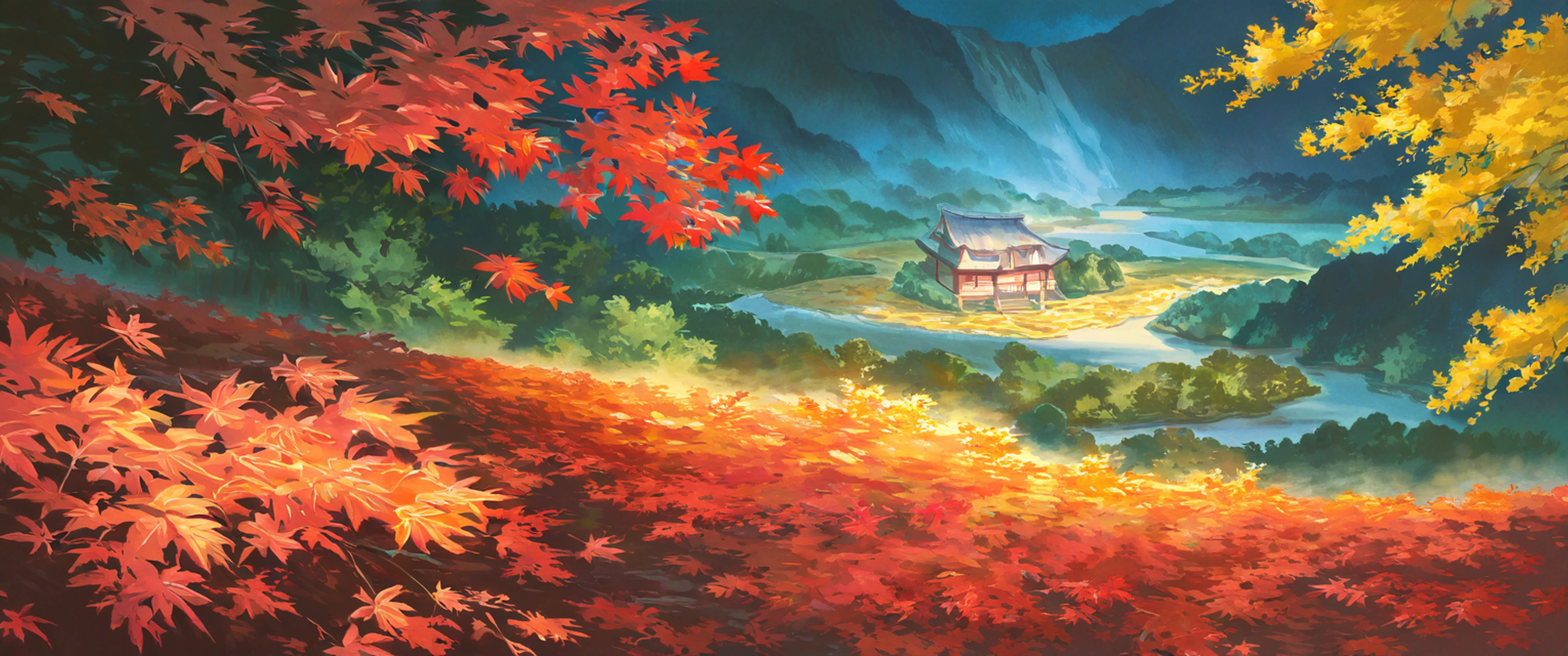 Autumn Maple Village lofi wallpaper