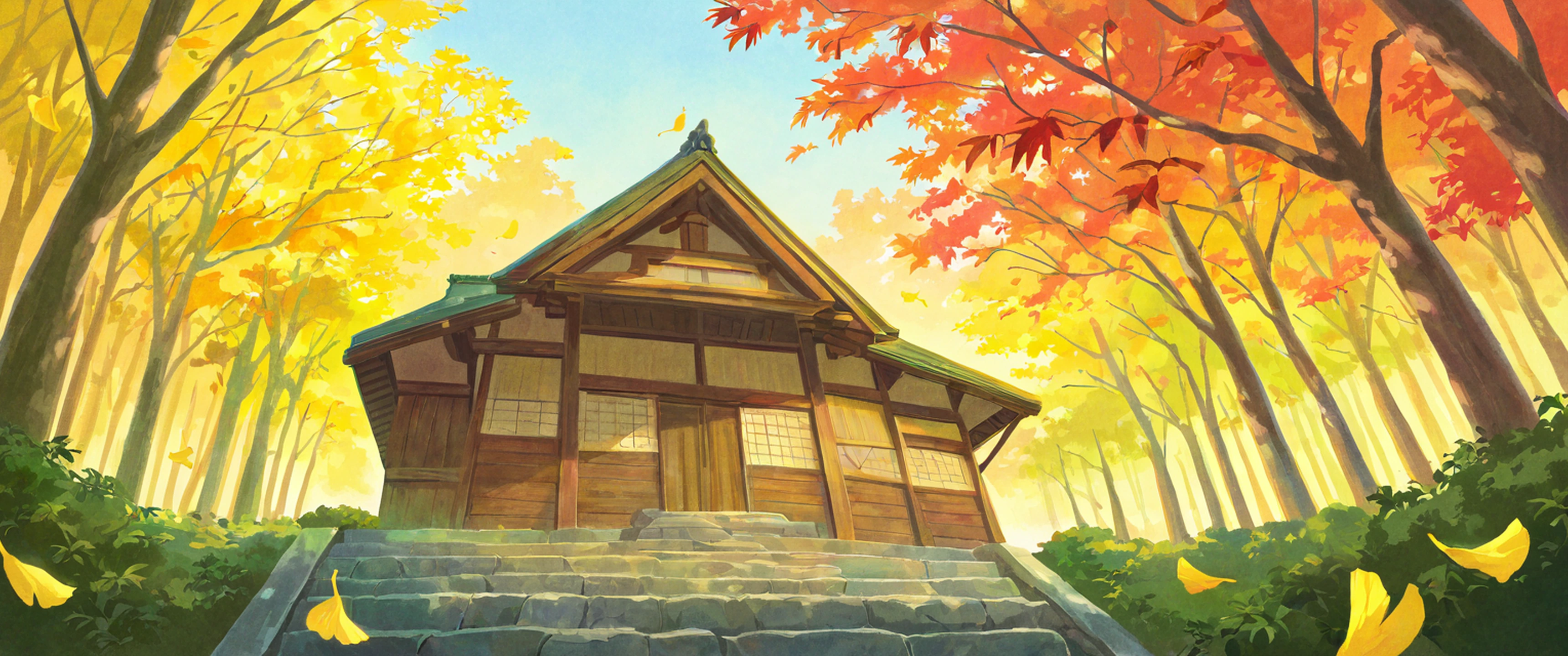 Autumn Maple Village lofi wallpaper