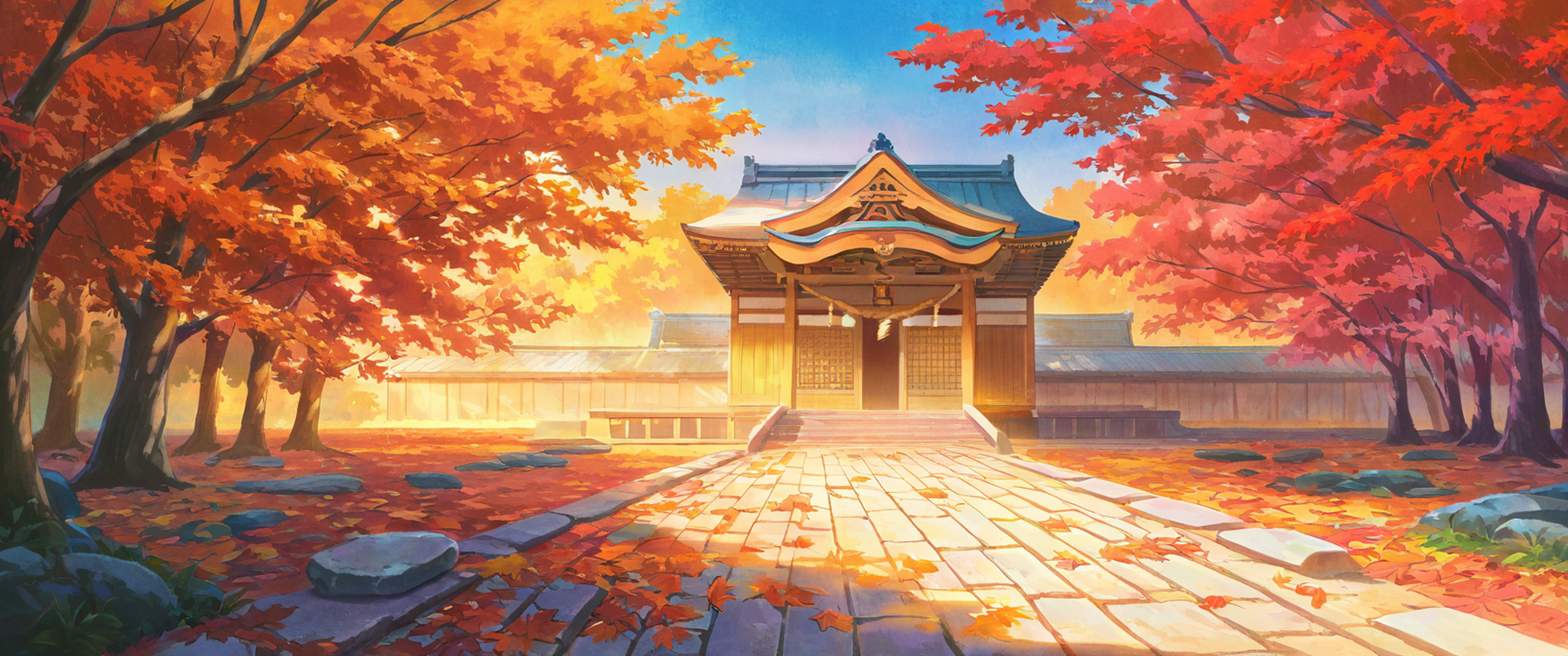 Autumn Maple Village lofi wallpaper