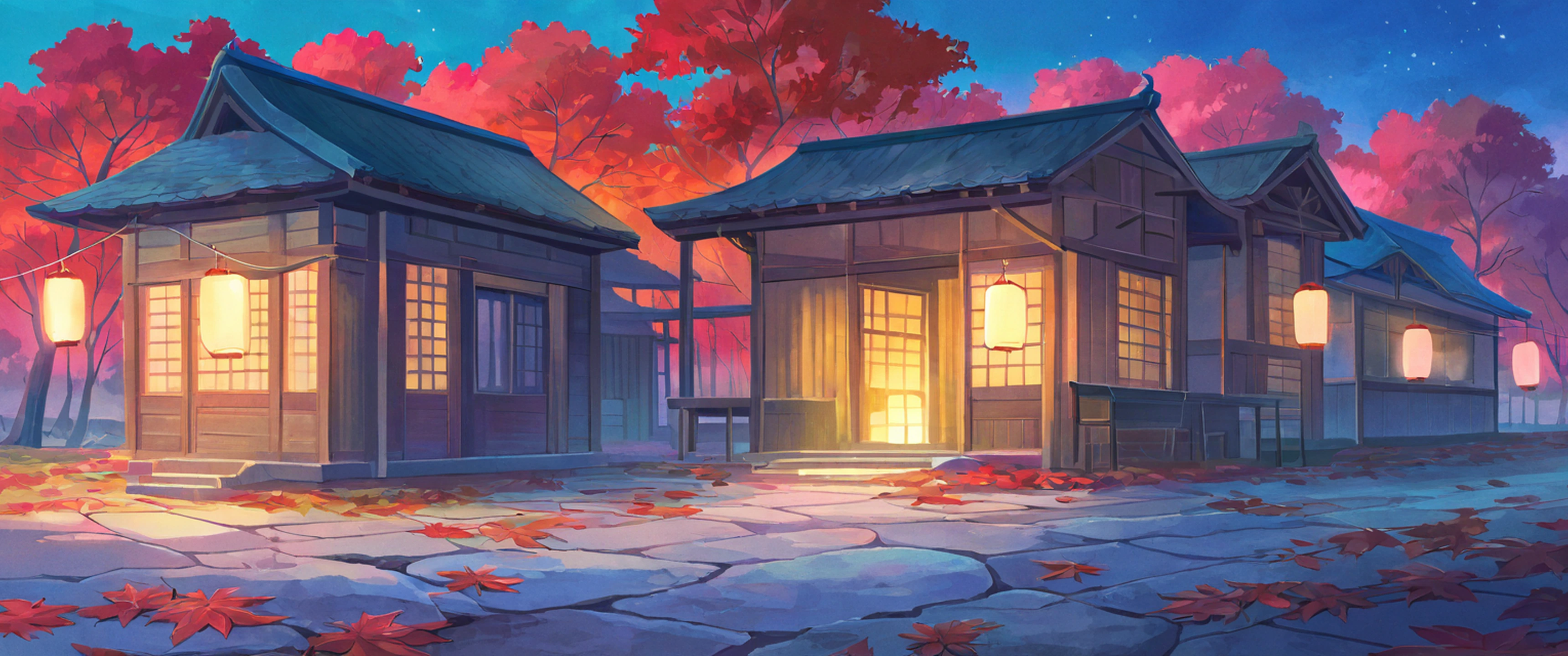Autumn Maple Village lofi wallpaper