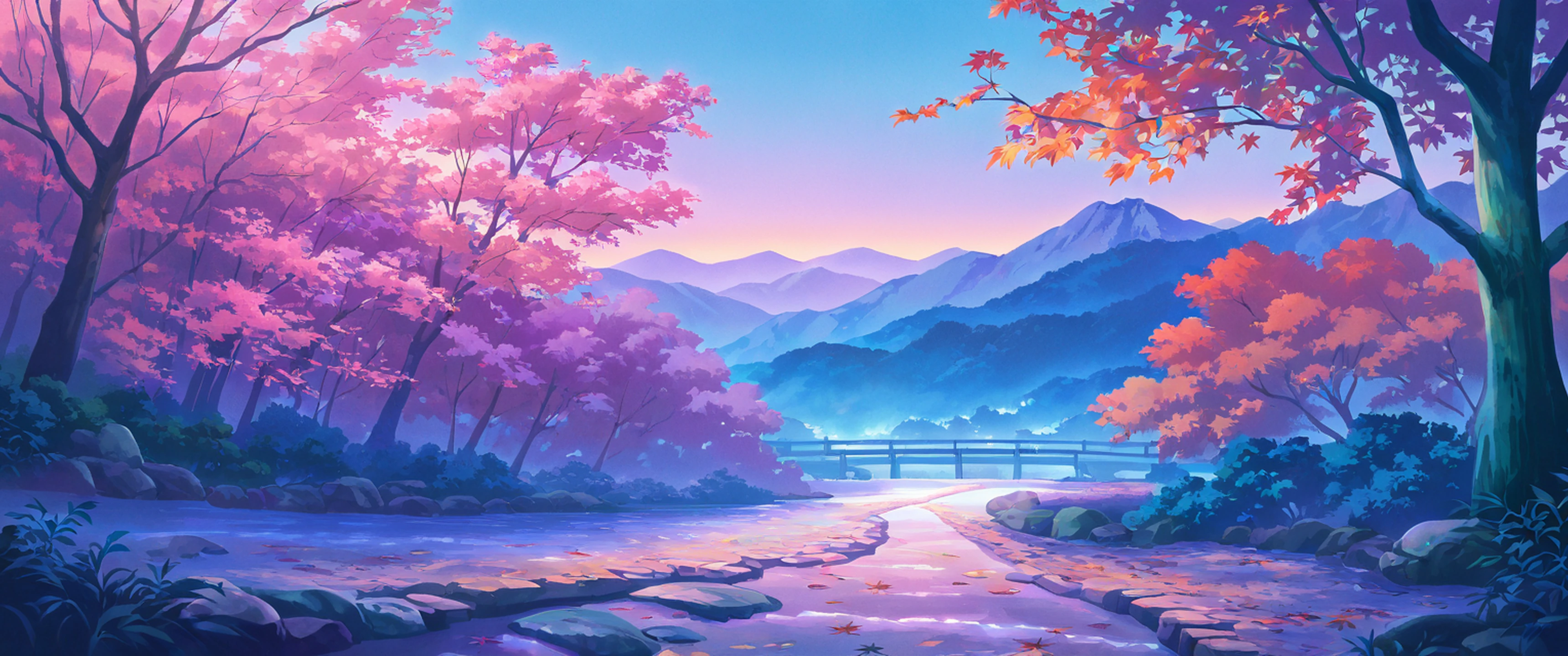 Autumn Maple Village lofi wallpaper