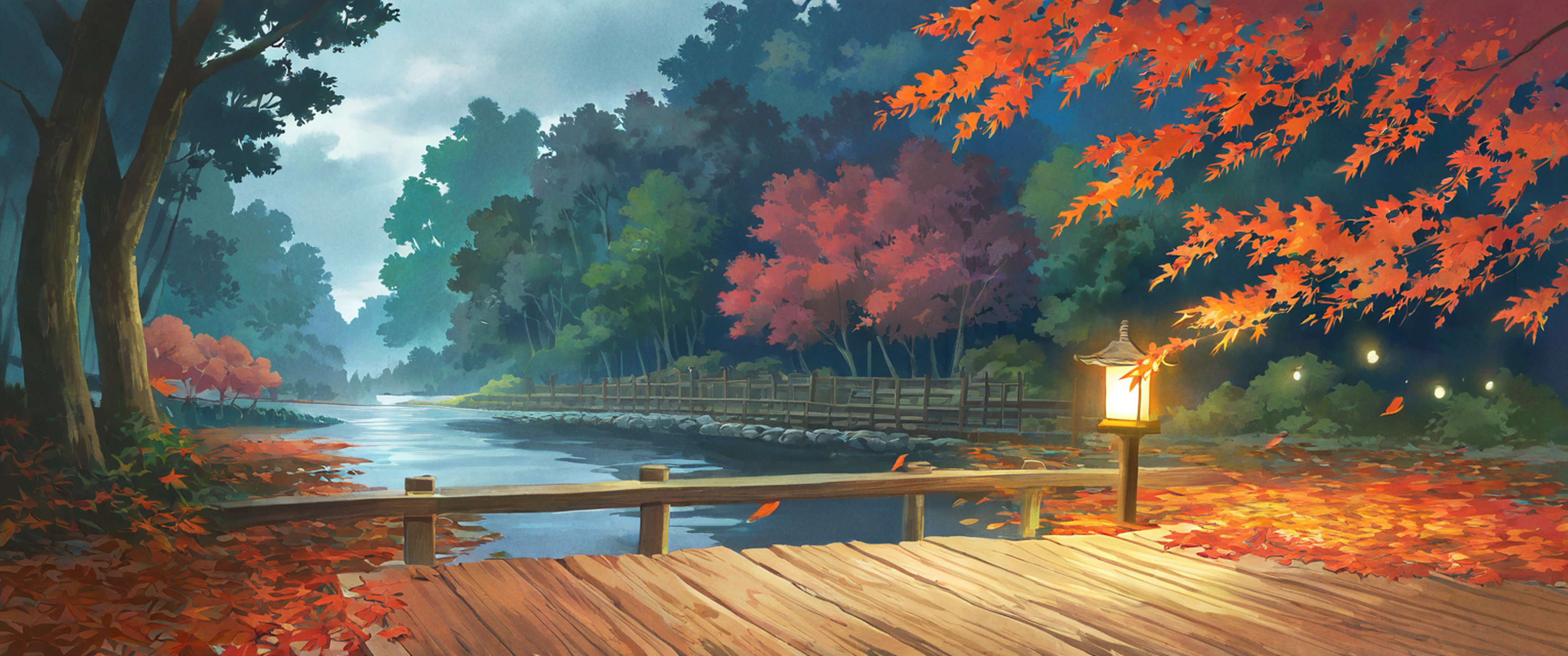 Autumn Maple Village lofi wallpaper