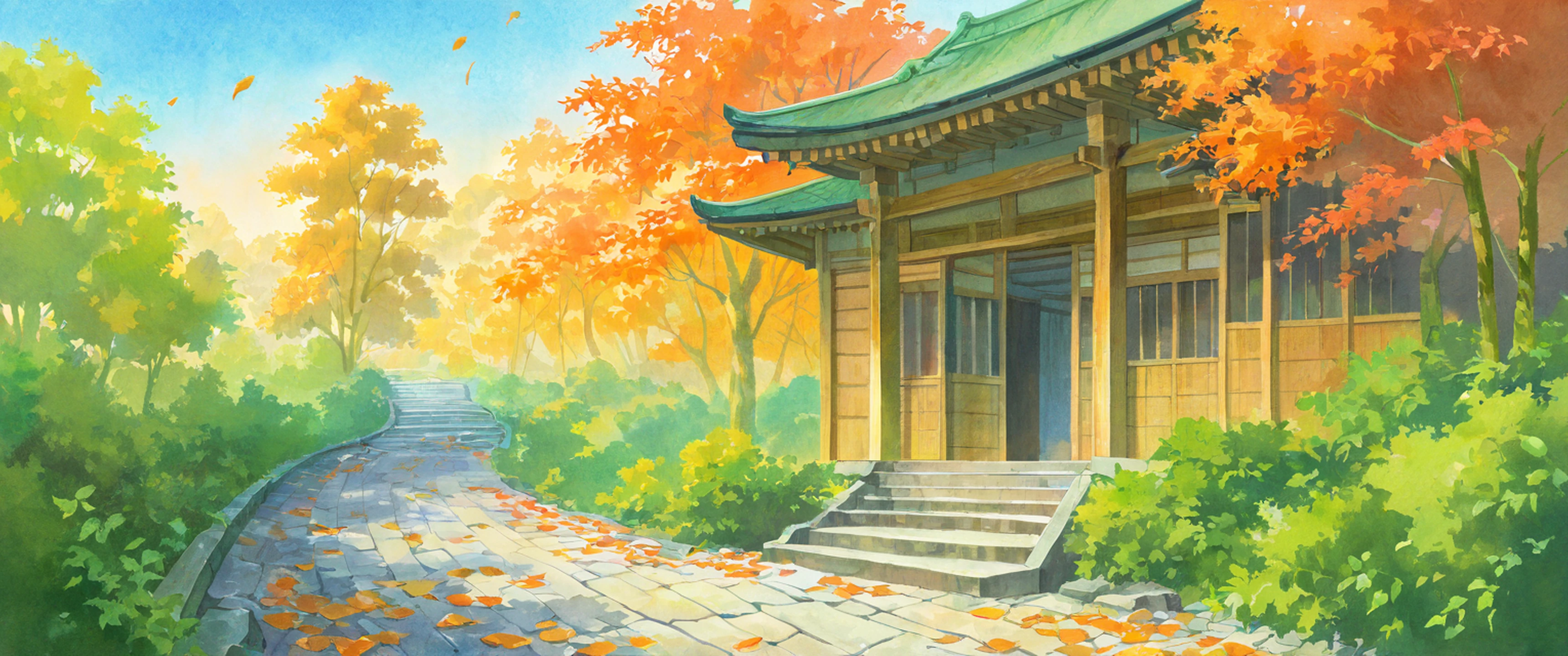 Autumn Maple Village lofi wallpaper