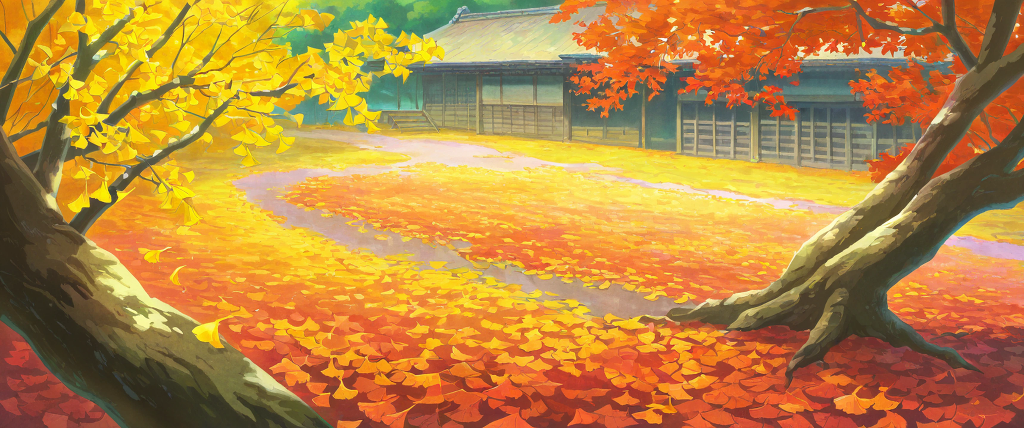 Autumn Maple Village lofi wallpaper
