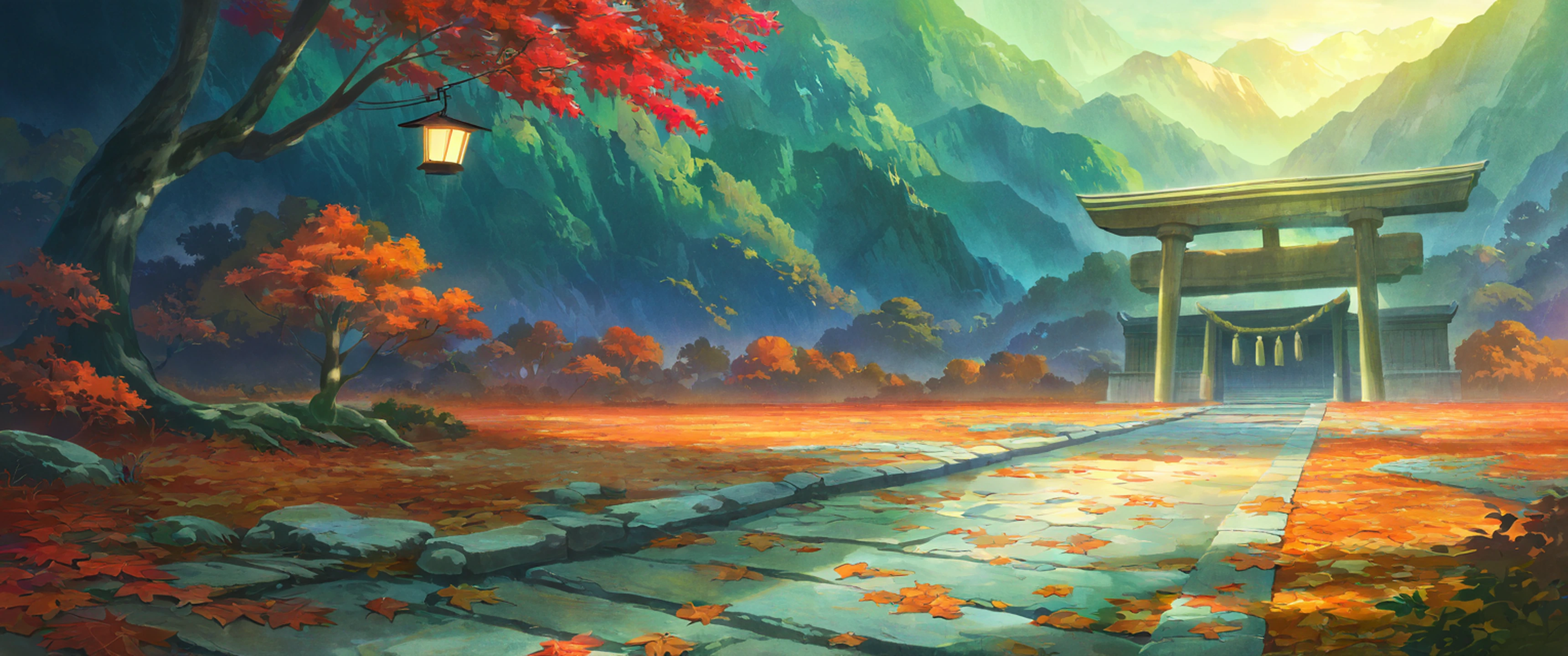 Autumn Maple Village lofi wallpaper