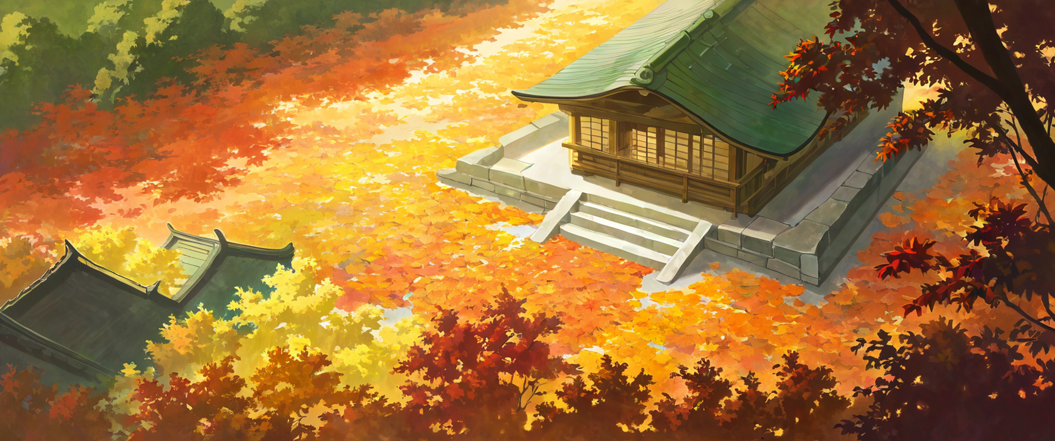 Autumn Maple Village lofi wallpaper