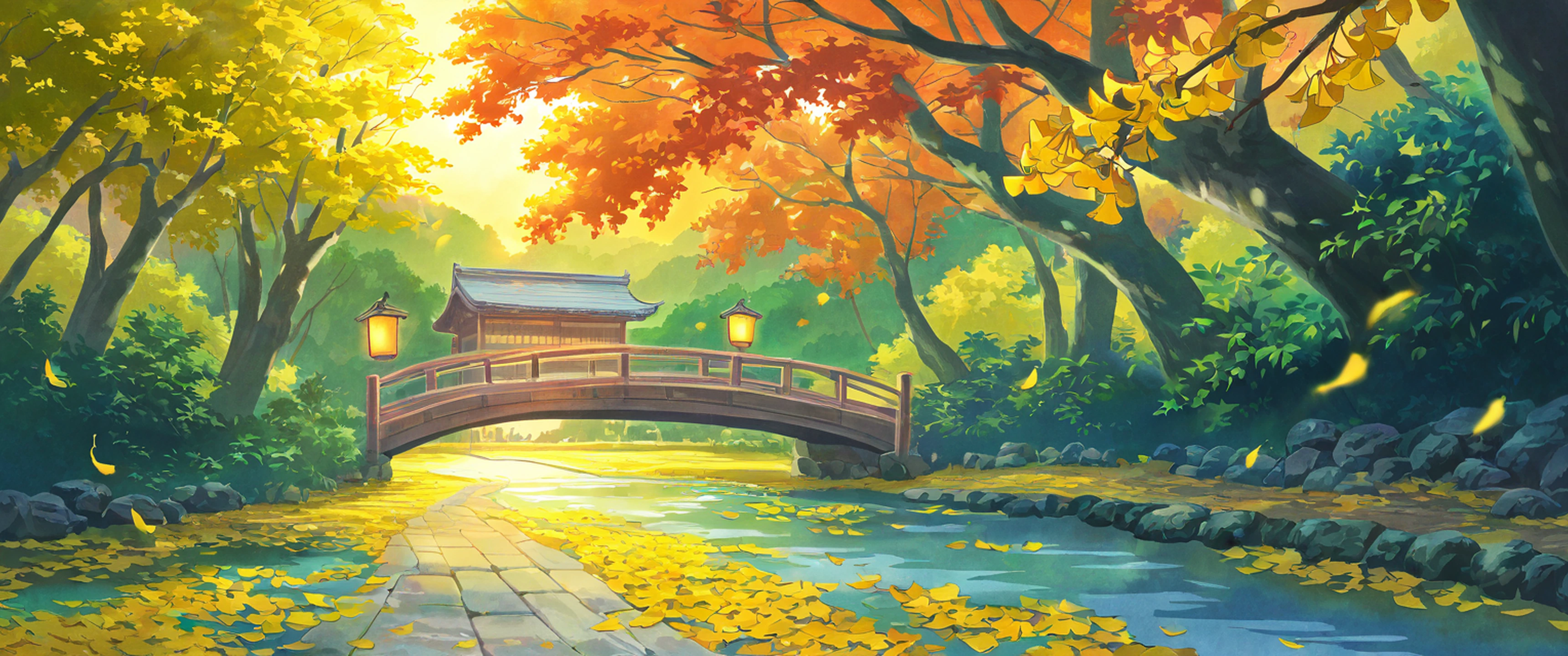 Autumn Maple Village lofi wallpaper