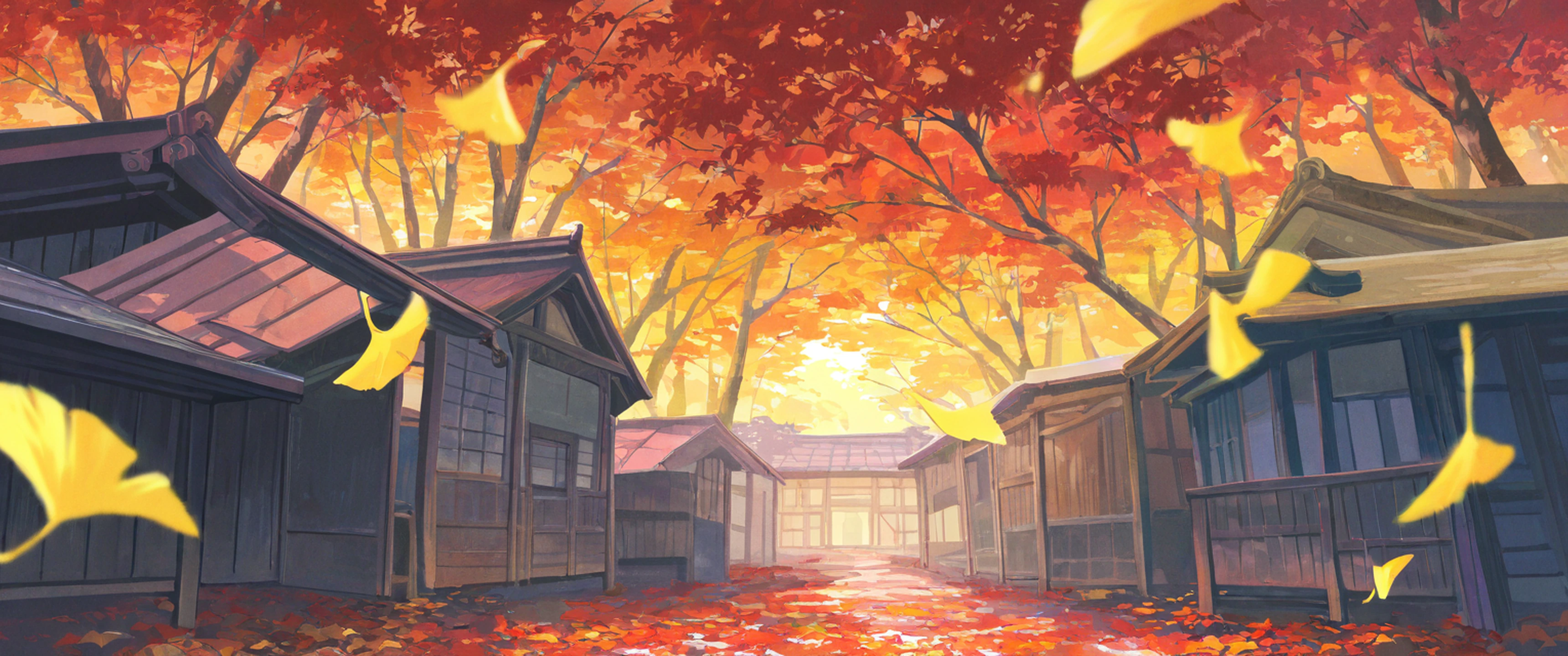 Autumn Maple Village lofi wallpaper