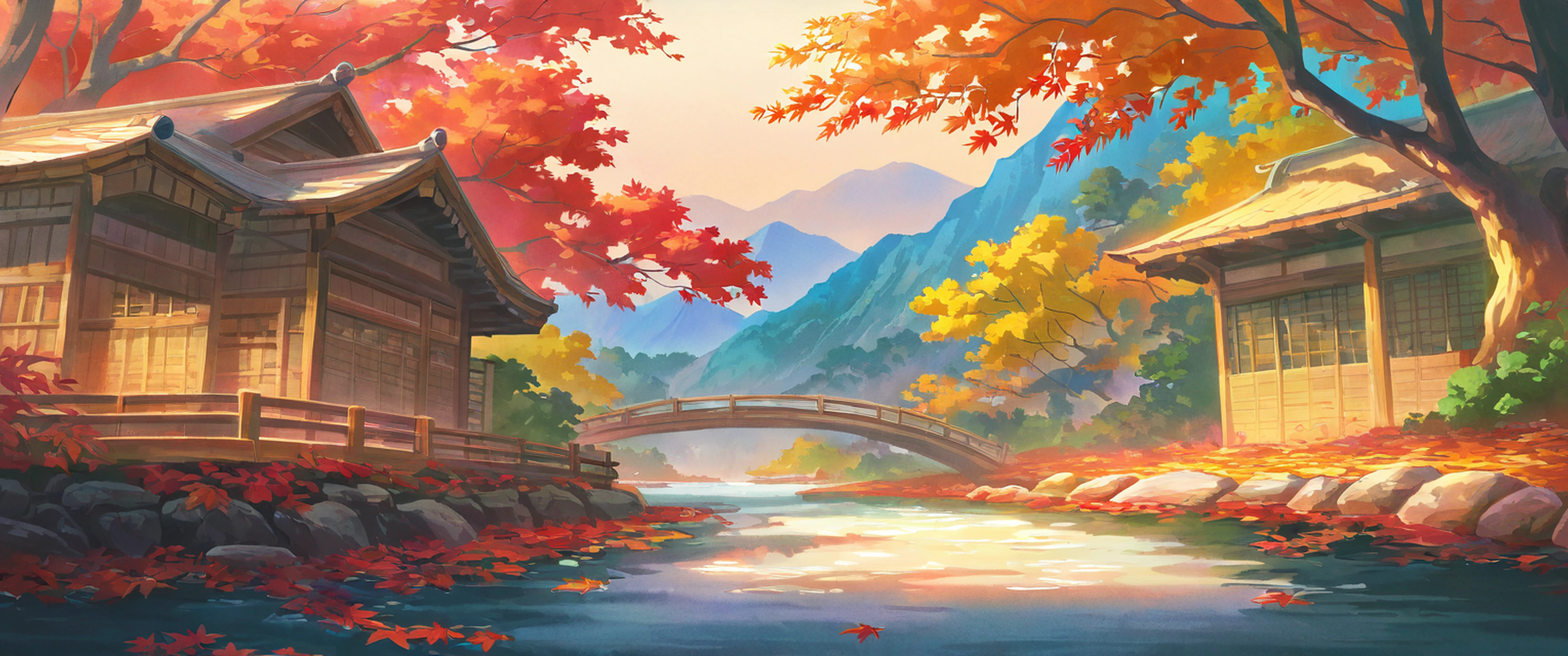 Autumn Maple Village lofi wallpaper