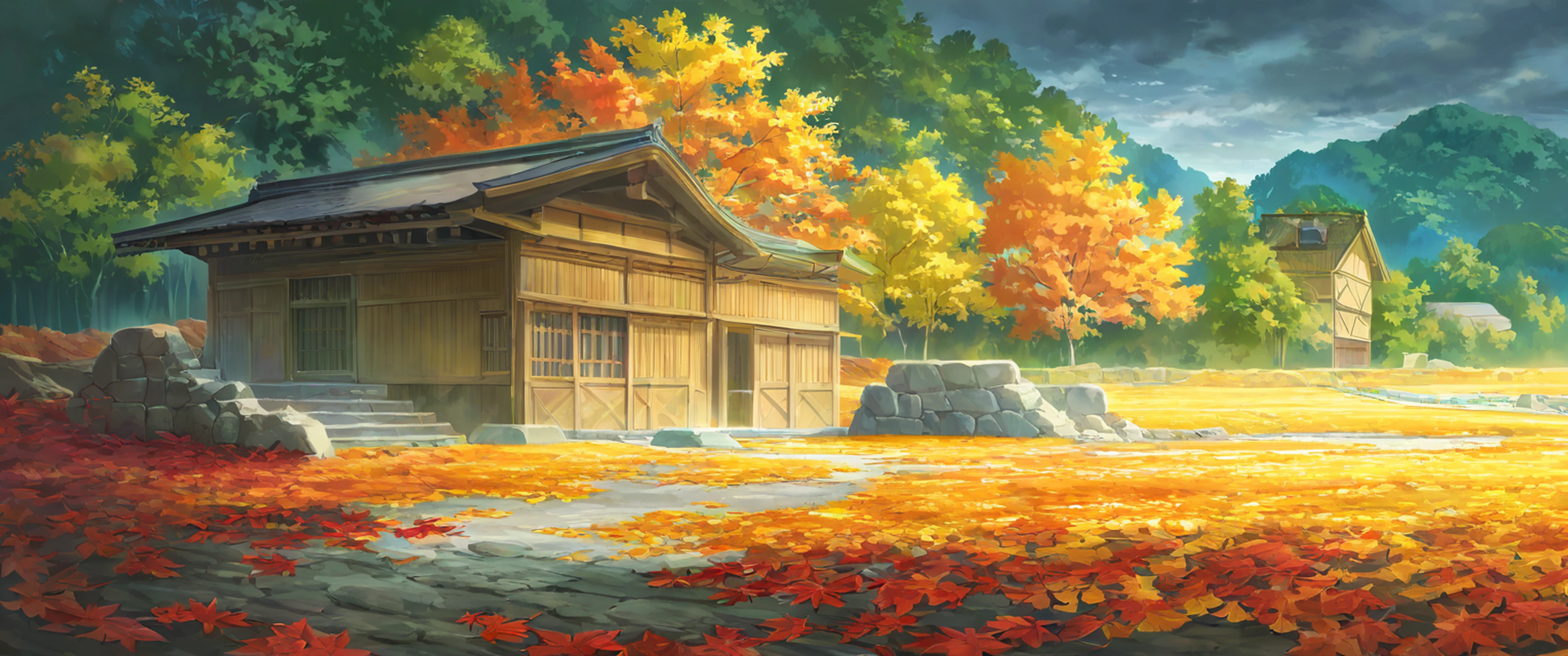 Autumn Maple Village lofi wallpaper