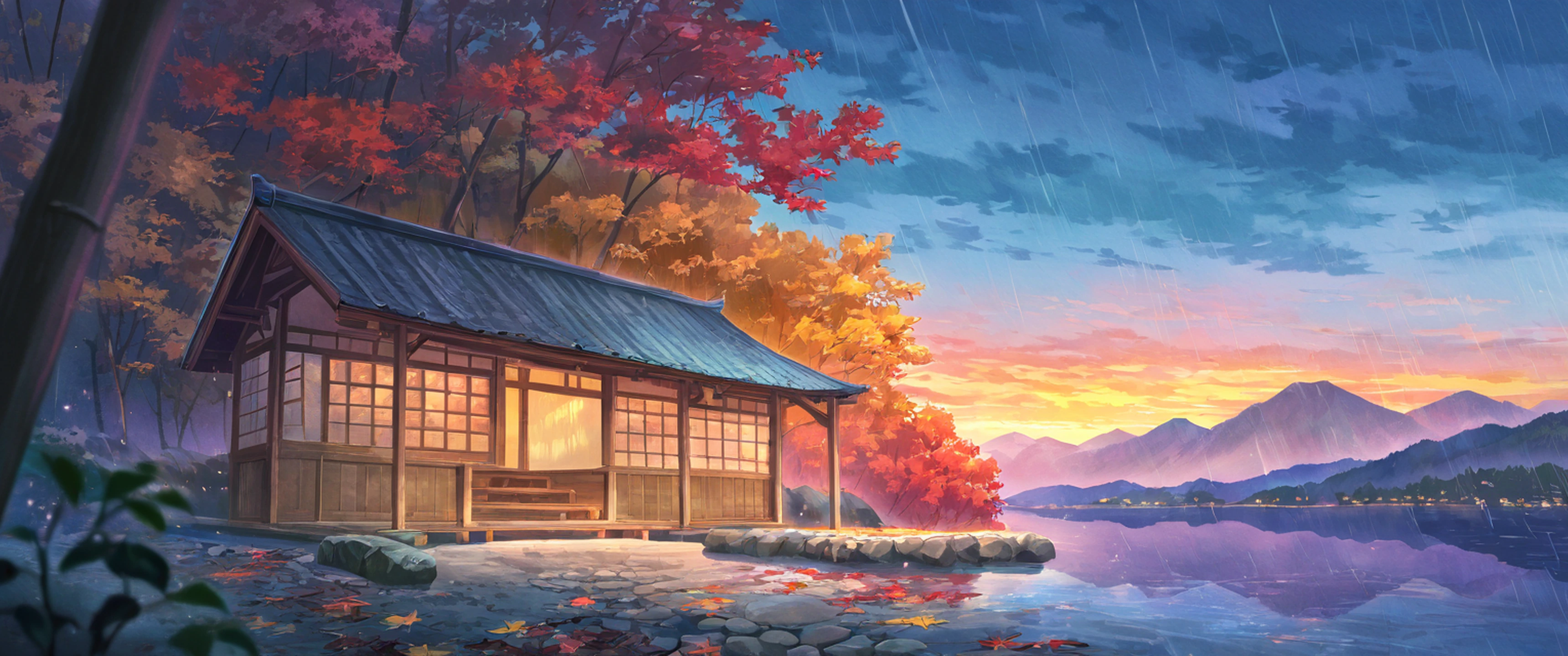Autumn Maple Village lofi wallpaper