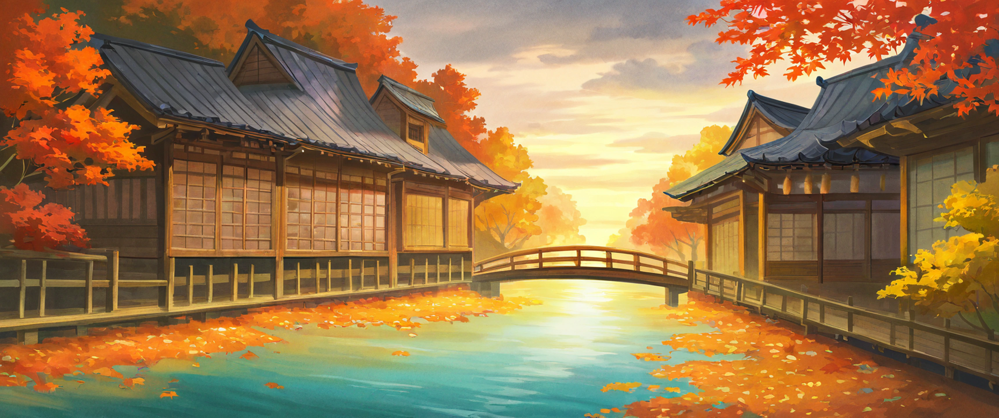 Autumn Maple Village lofi wallpaper