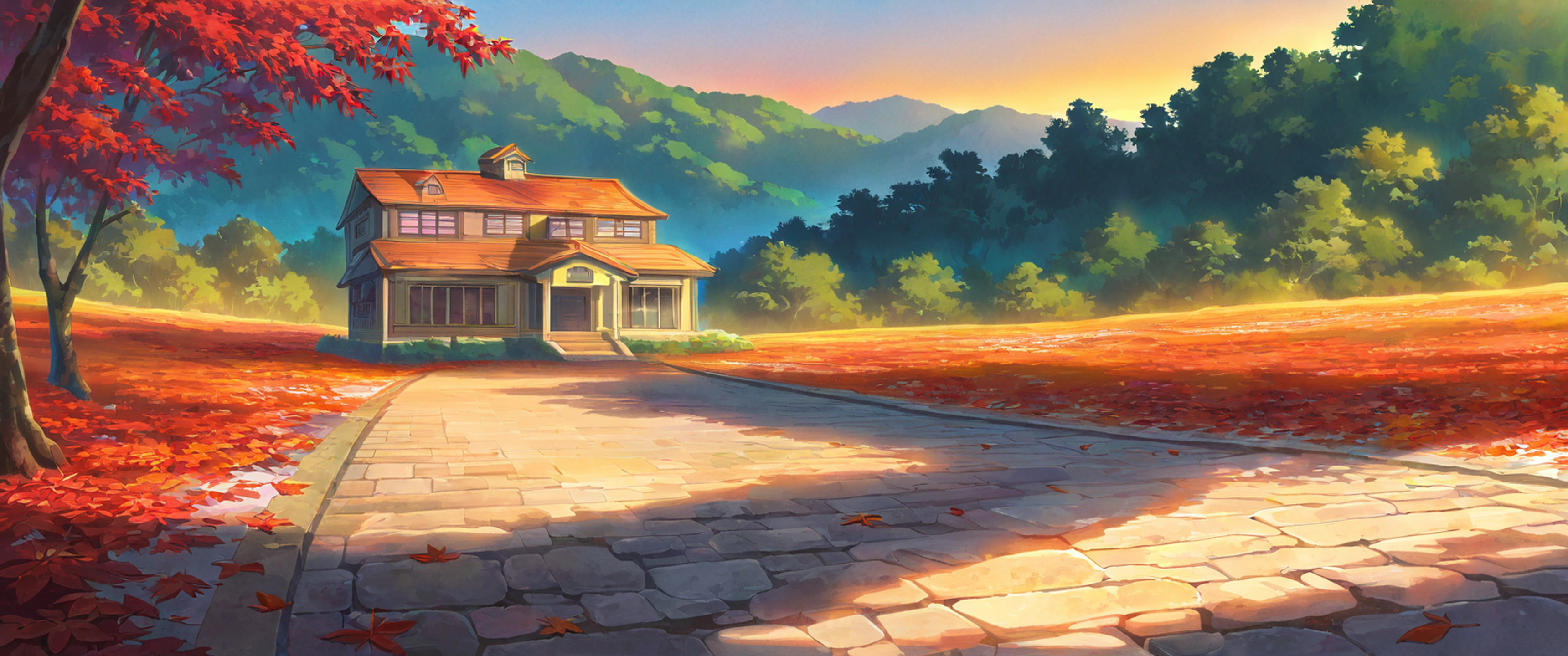 Autumn Maple Village lofi wallpaper