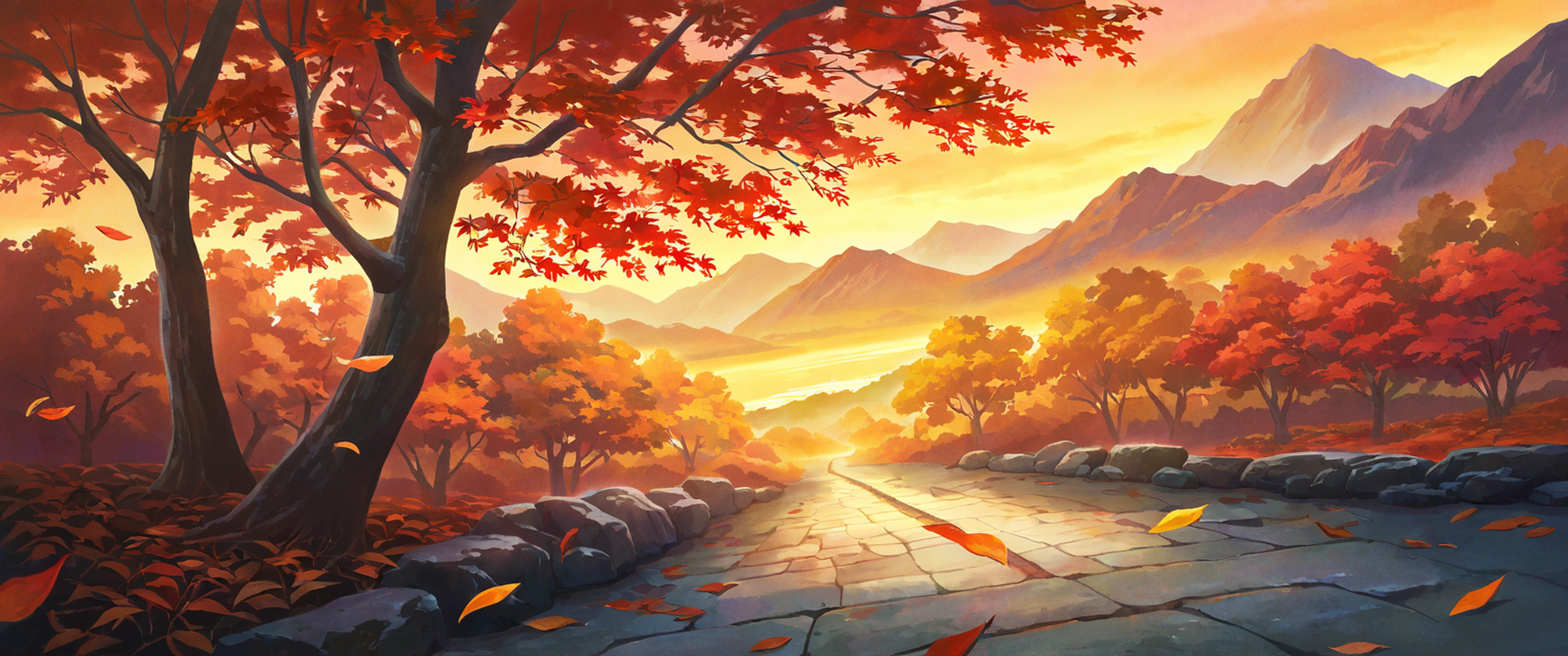 Autumn Maple Village lofi wallpaper