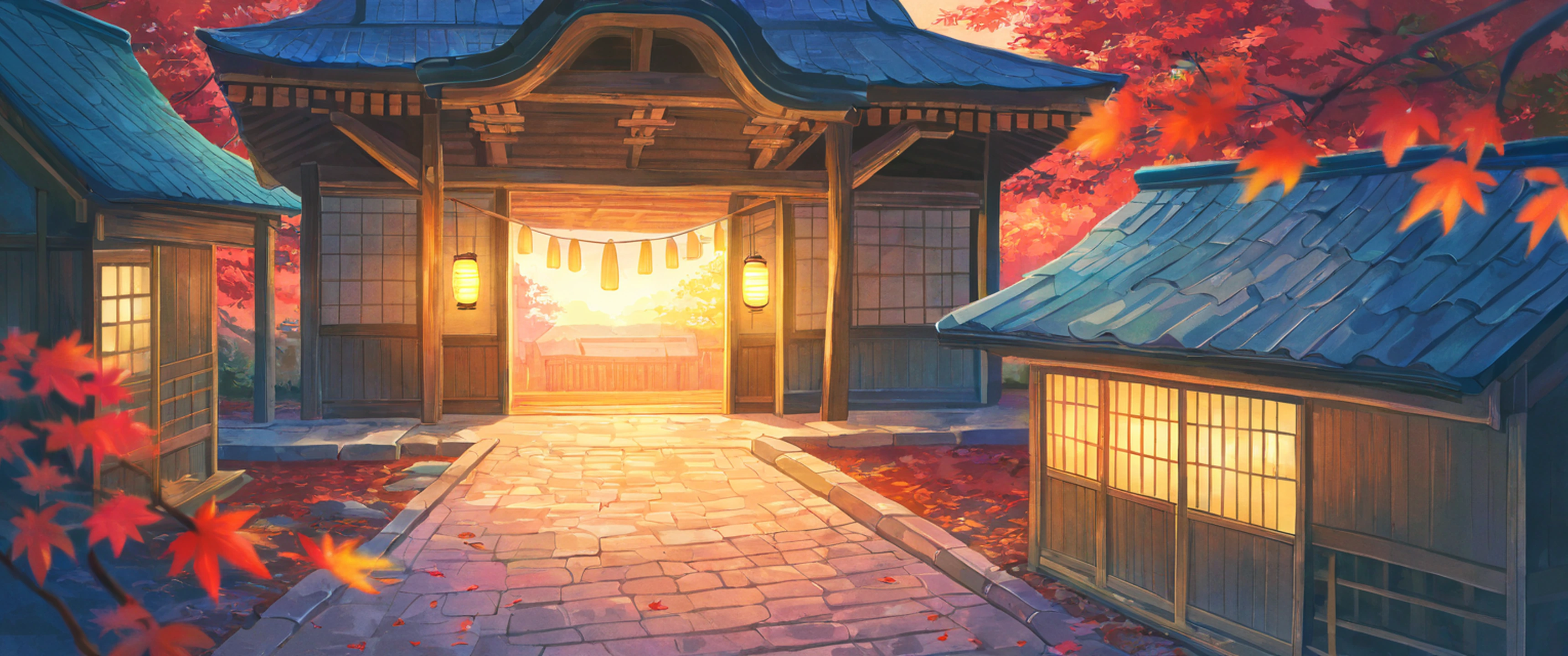 Autumn Maple Village lofi wallpaper