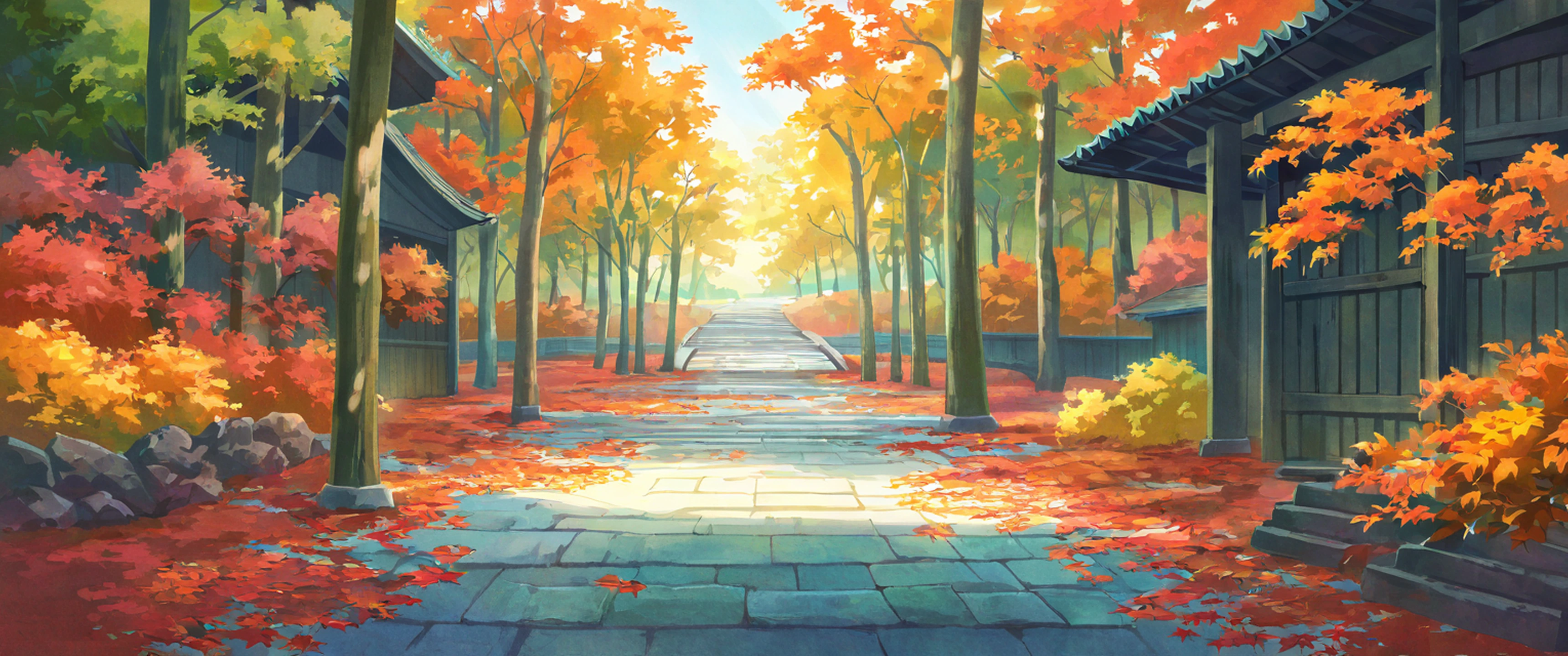 Autumn Maple Village lofi wallpaper