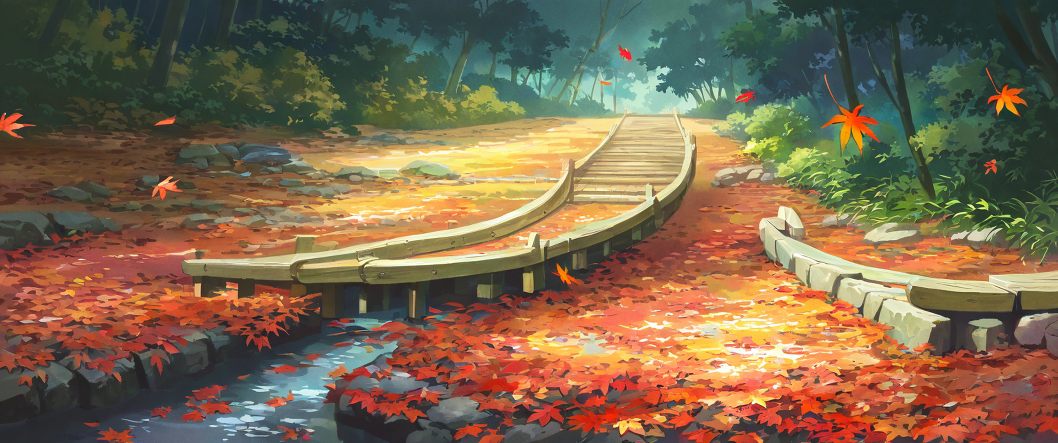 Autumn Maple Village lofi wallpaper