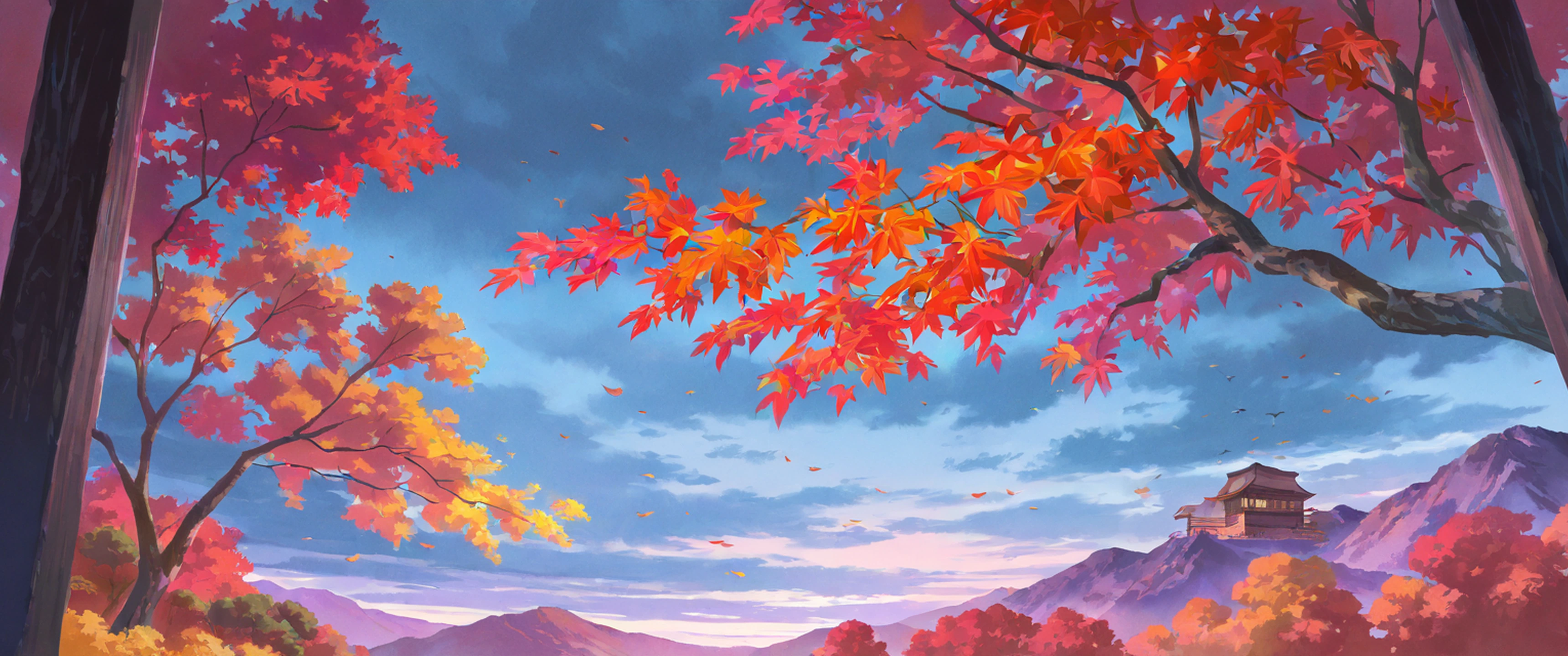 Autumn Maple Village lofi wallpaper