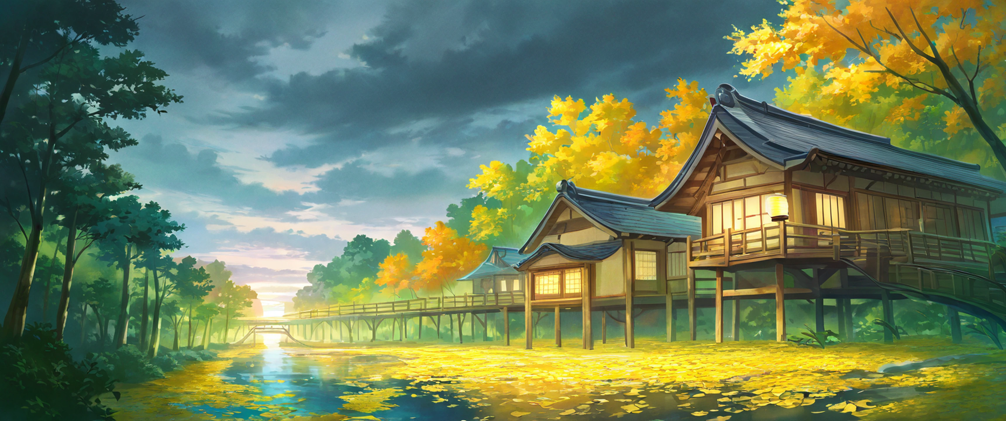 Autumn Maple Village lofi wallpaper