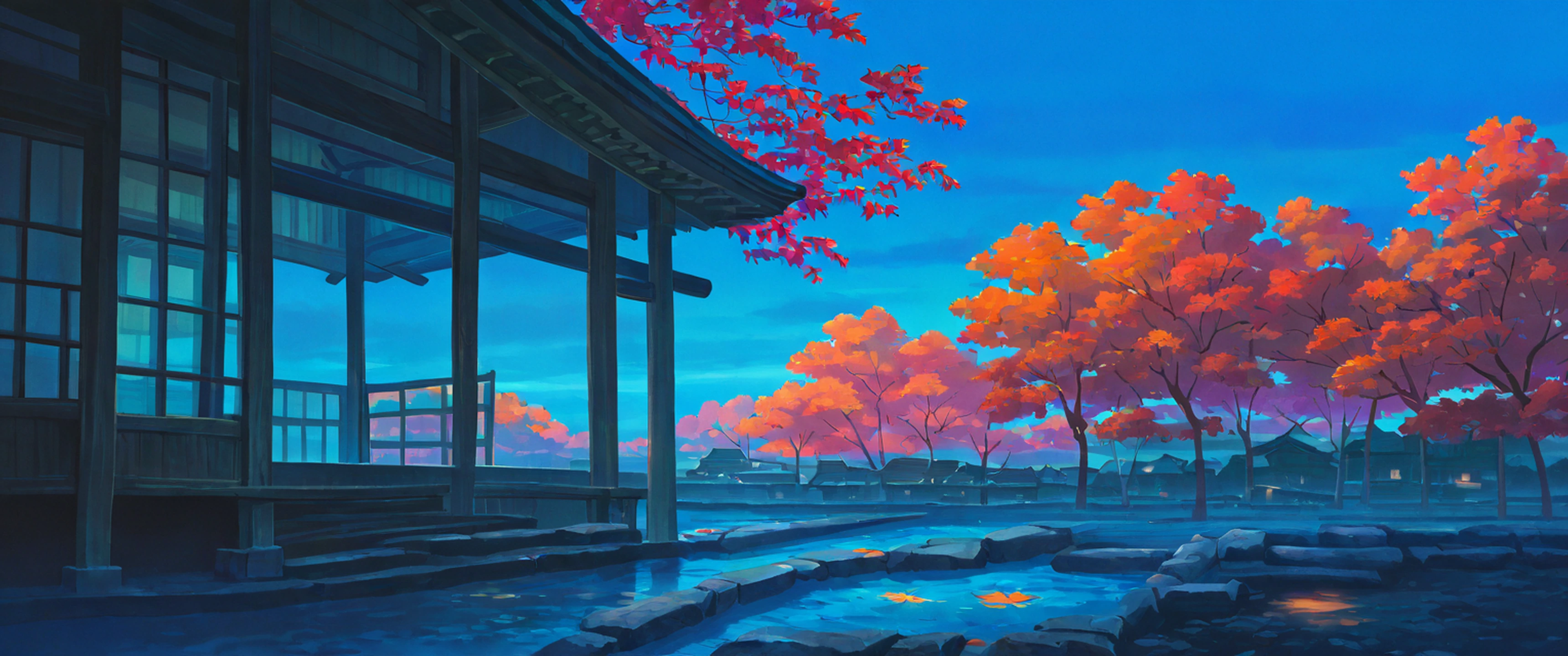 Autumn Maple Village lofi wallpaper