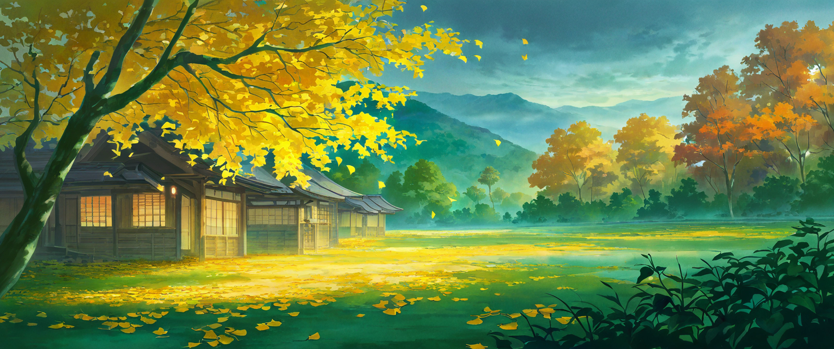 Autumn Maple Village lofi wallpaper