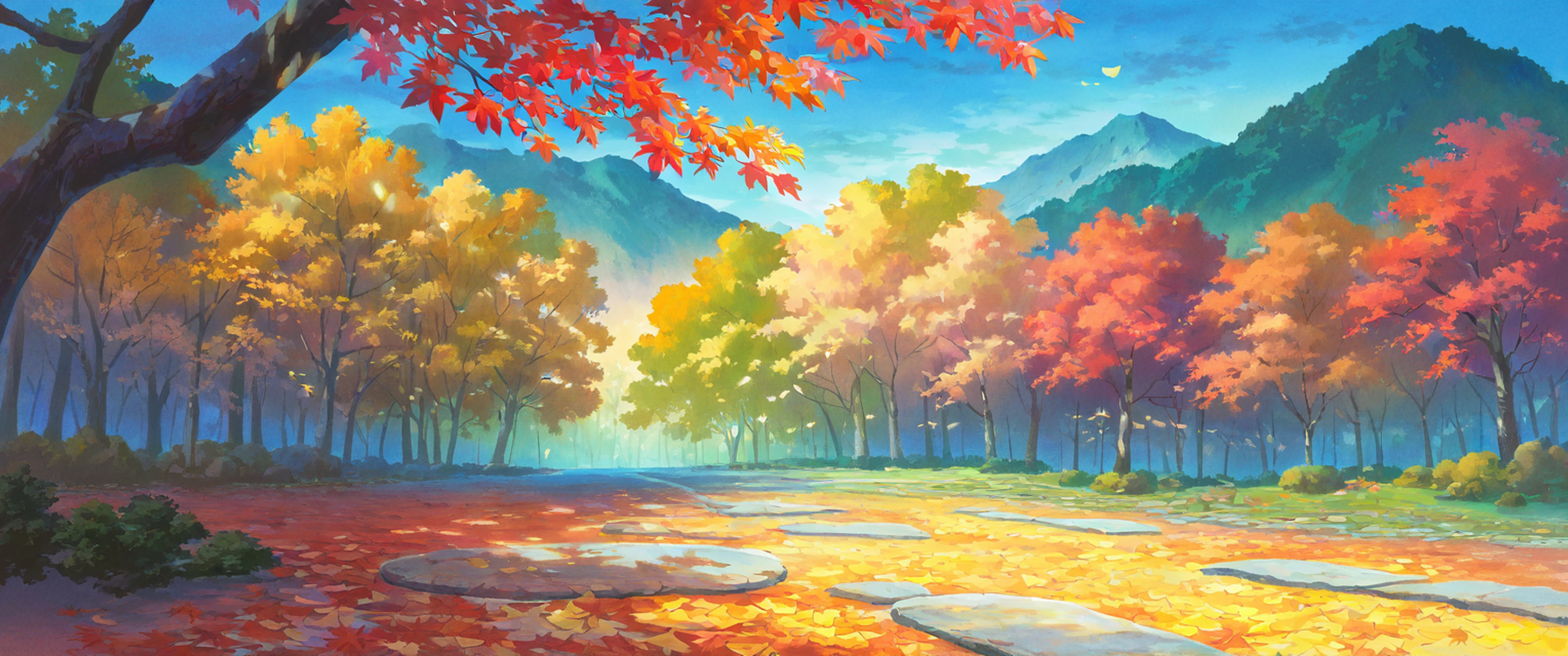 Autumn Maple Village lofi wallpaper
