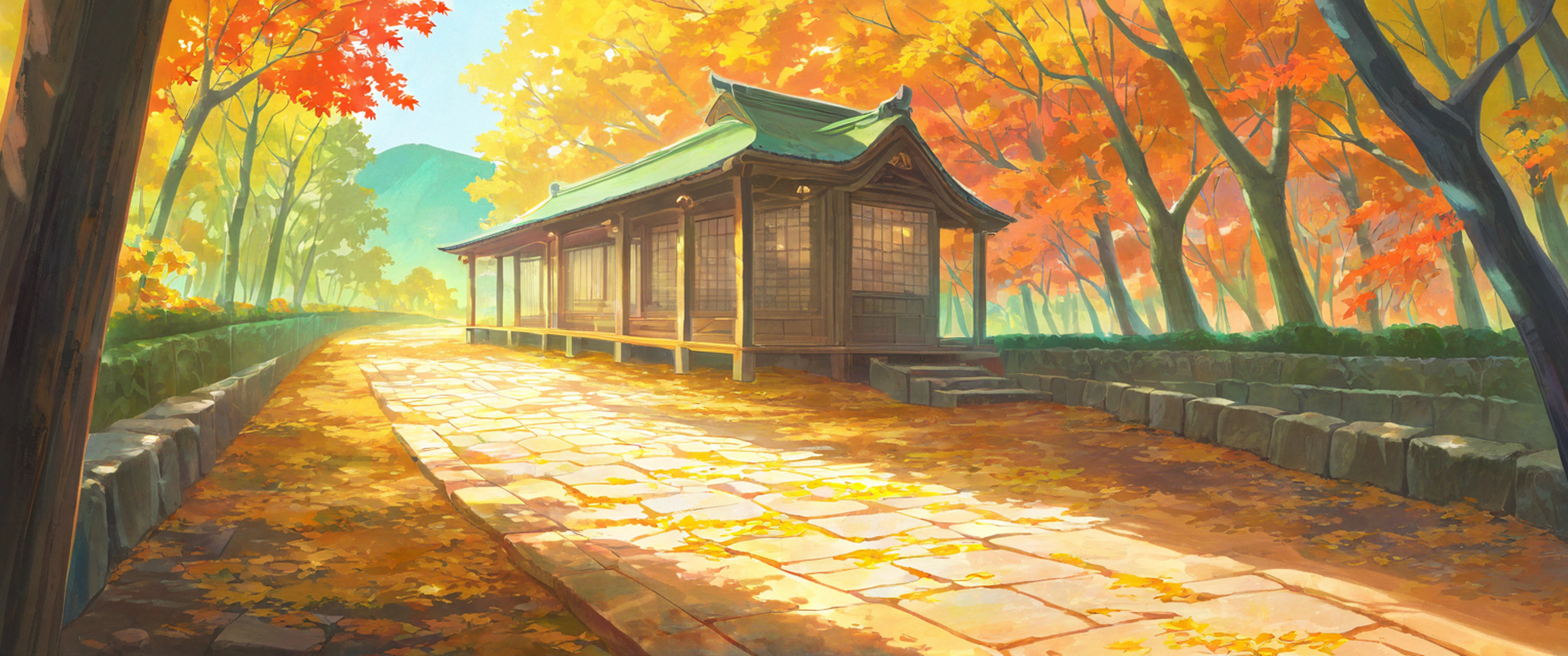 Autumn Maple Village lofi wallpaper