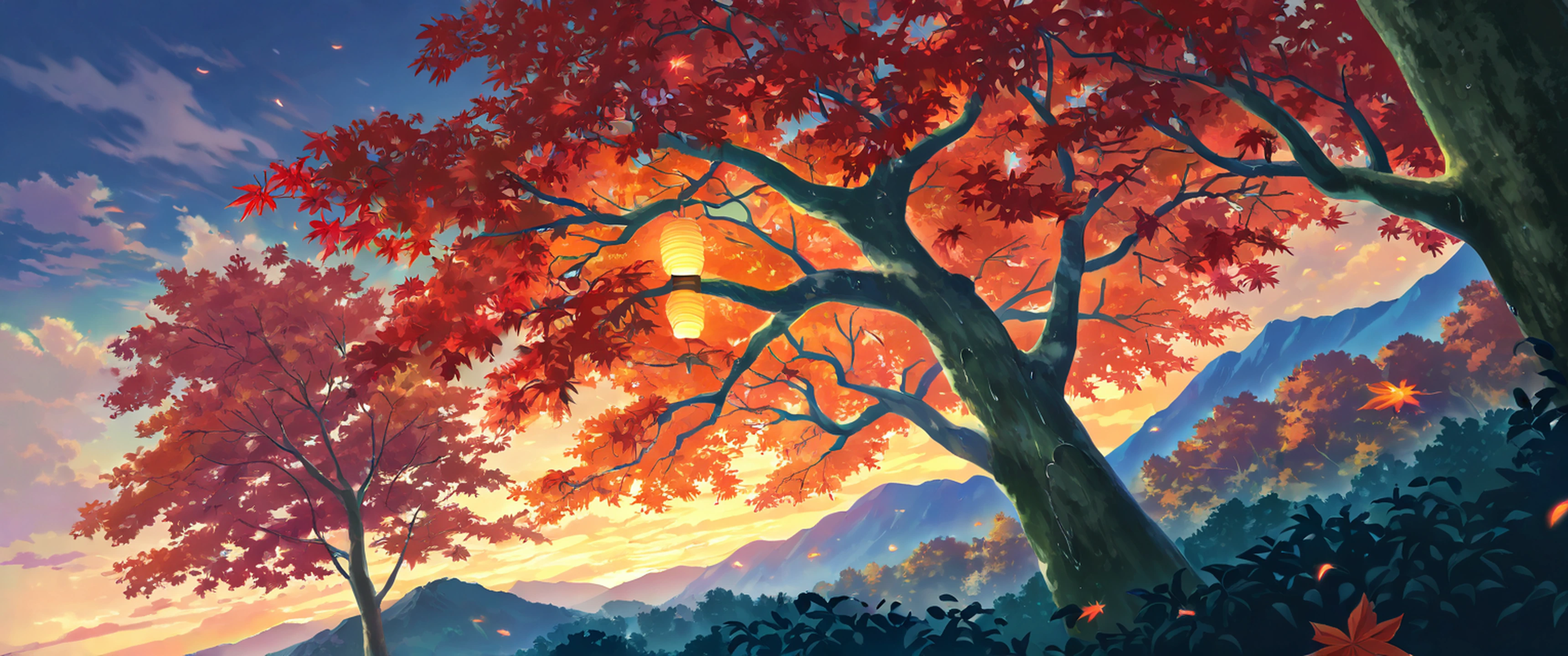 Autumn Maple Village lofi wallpaper