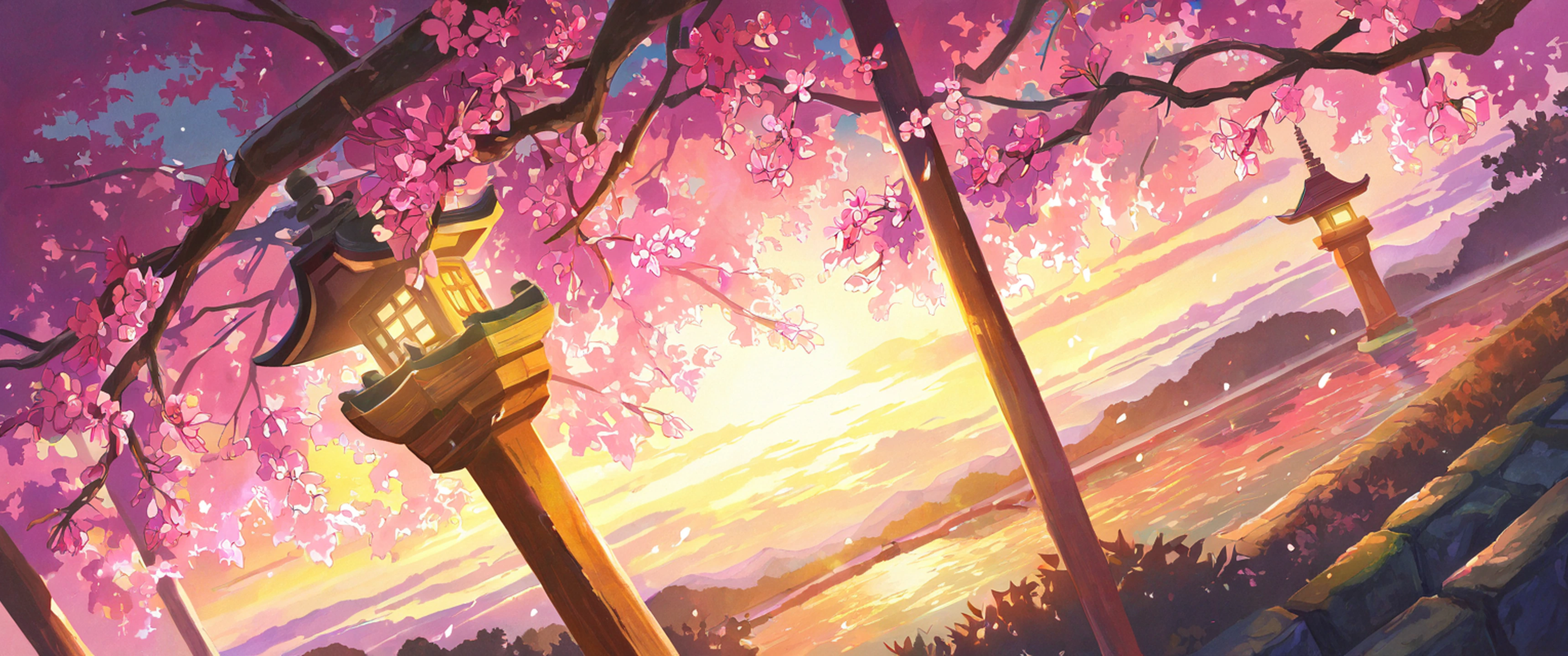 cherry blossom path lofi wallpaper