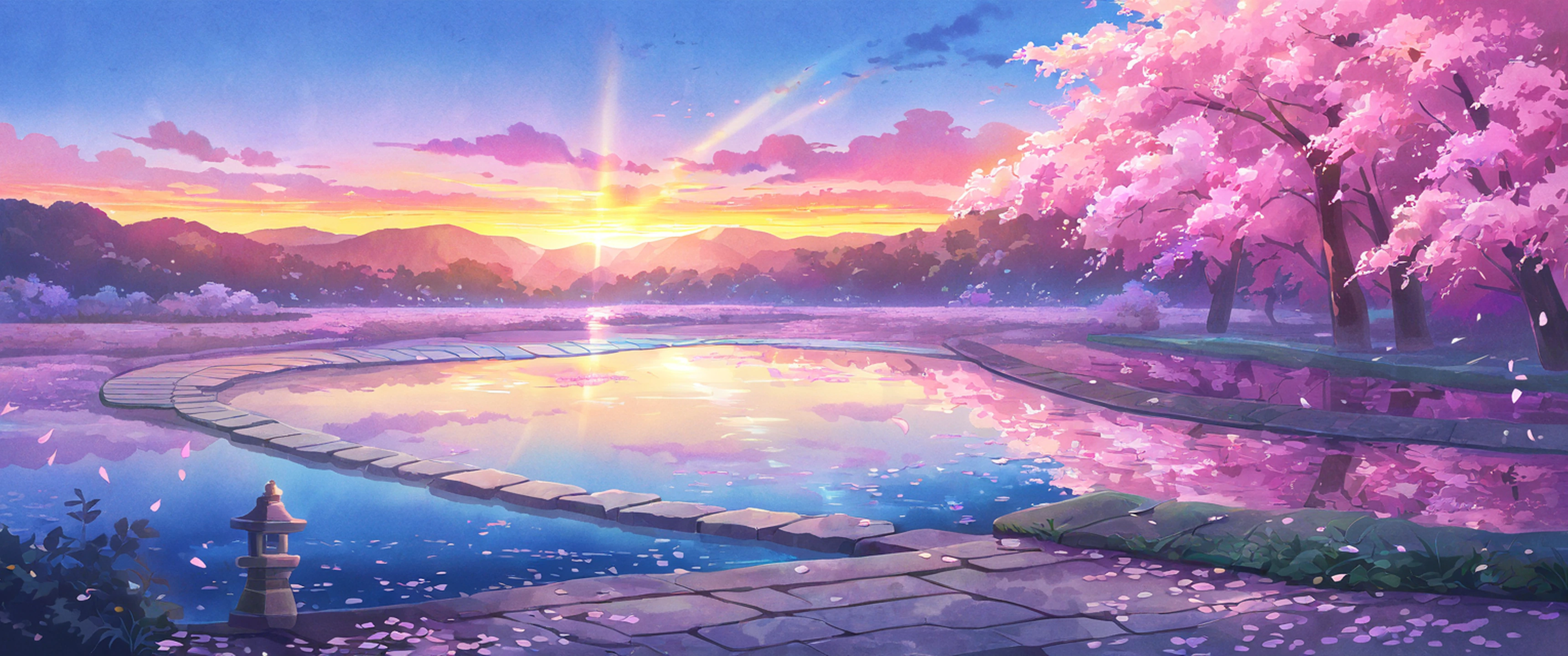 cherry blossom path lofi wallpaper