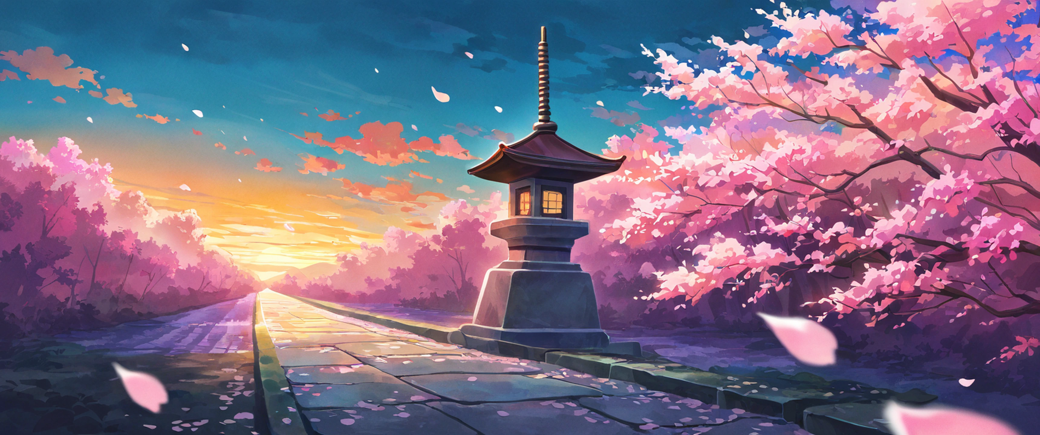 cherry blossom path lofi wallpaper