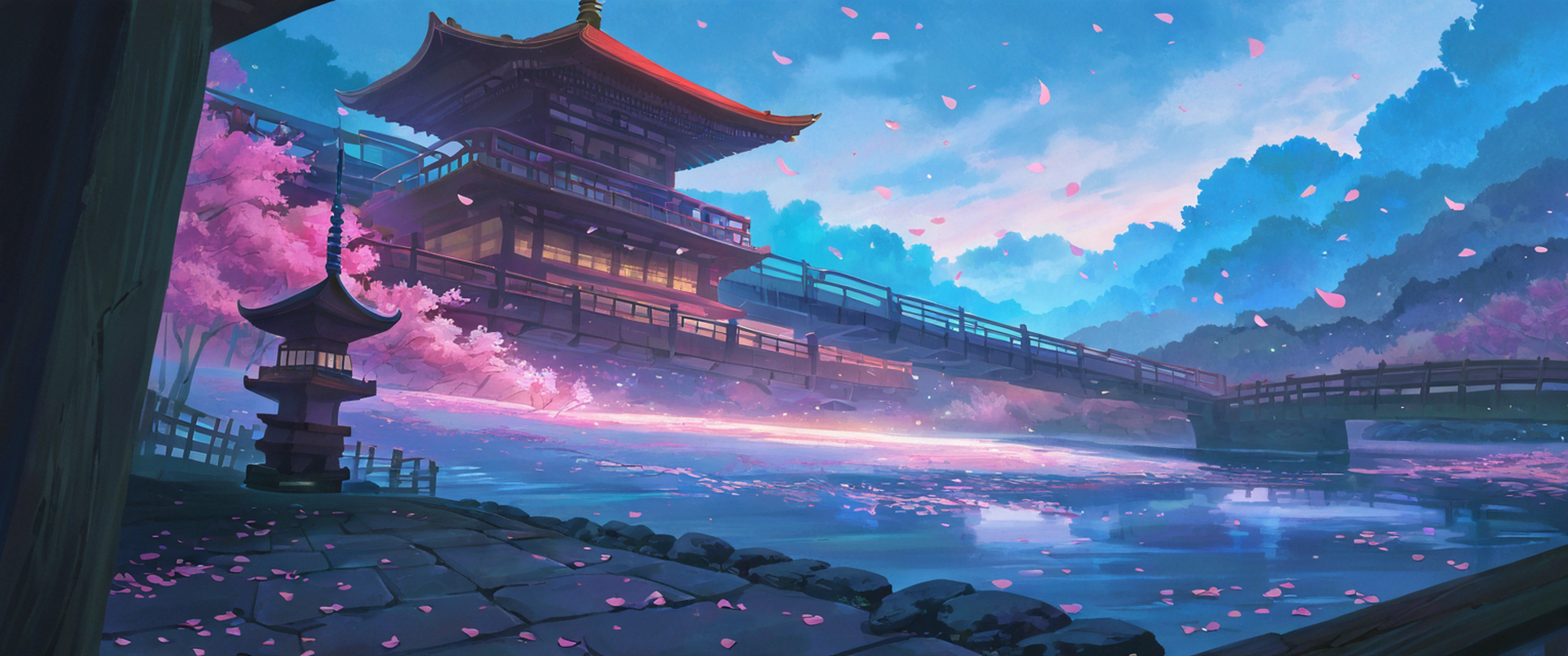 cherry blossom path lofi wallpaper