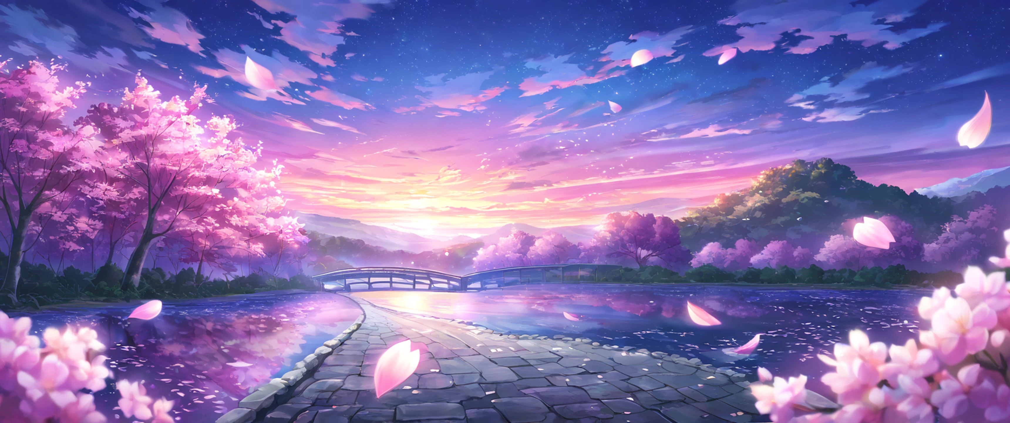 cherry blossom path lofi wallpaper