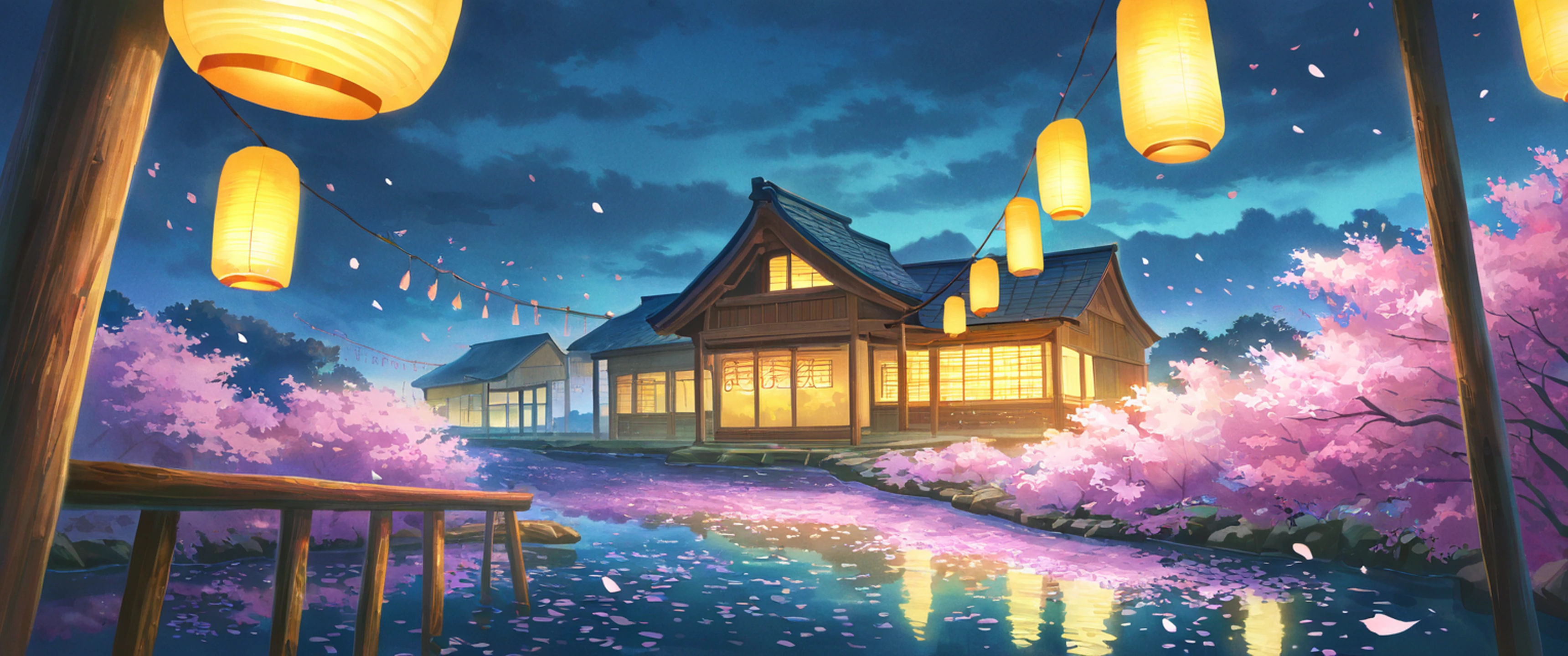 cherry blossom path lofi wallpaper