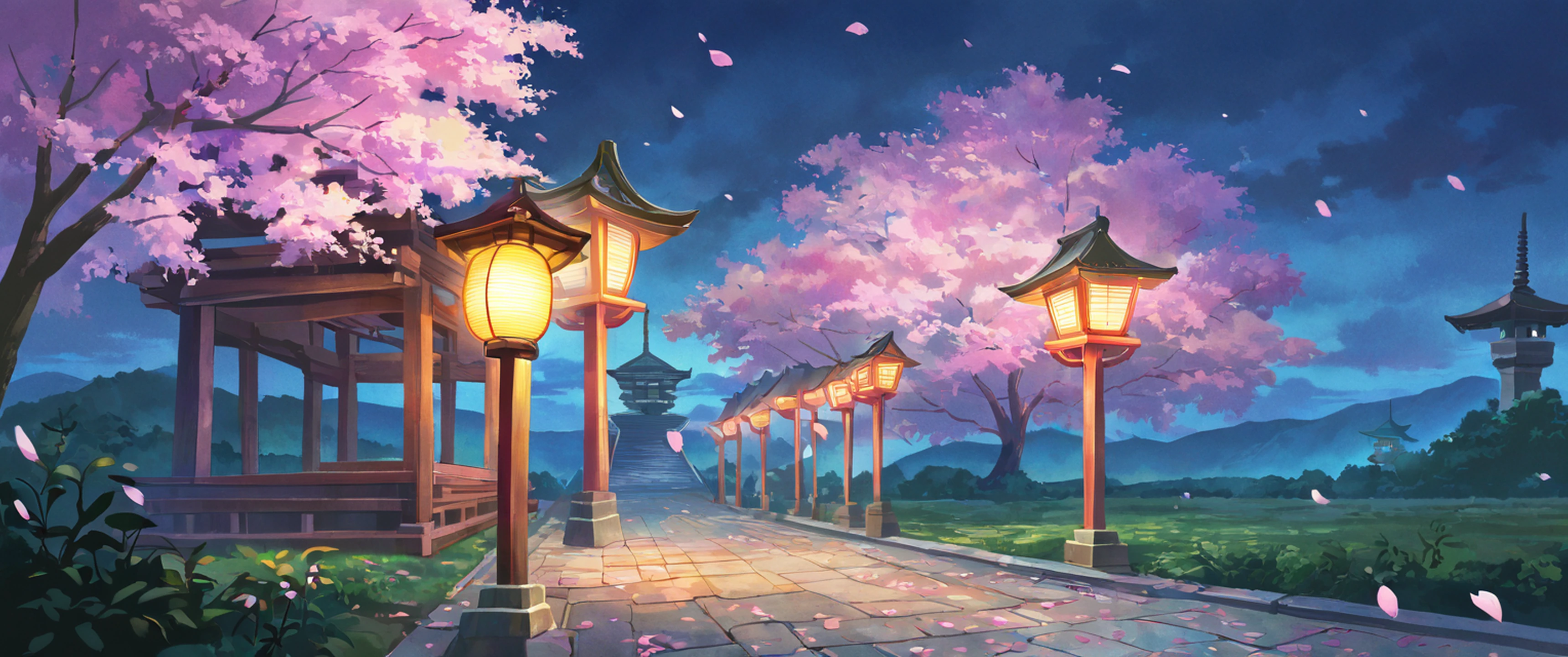 cherry blossom path lofi wallpaper