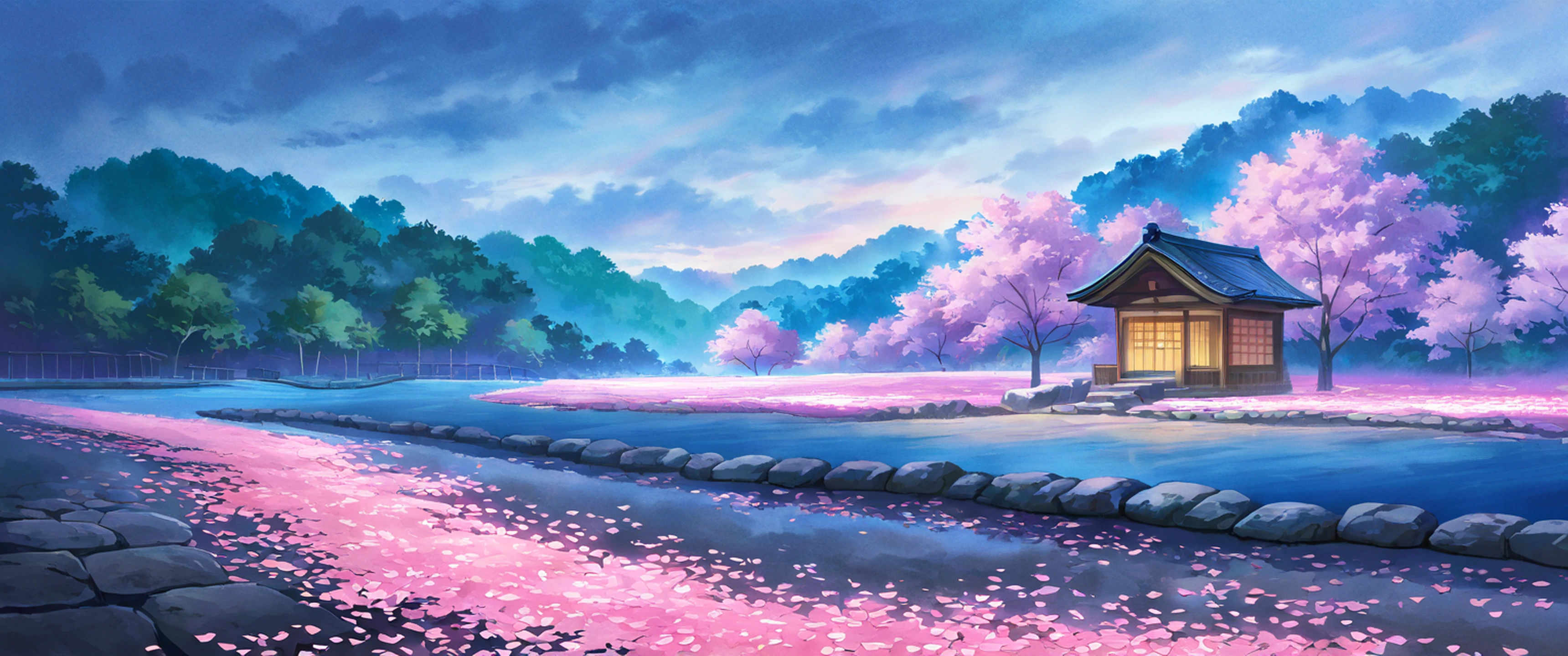 cherry blossom path lofi wallpaper
