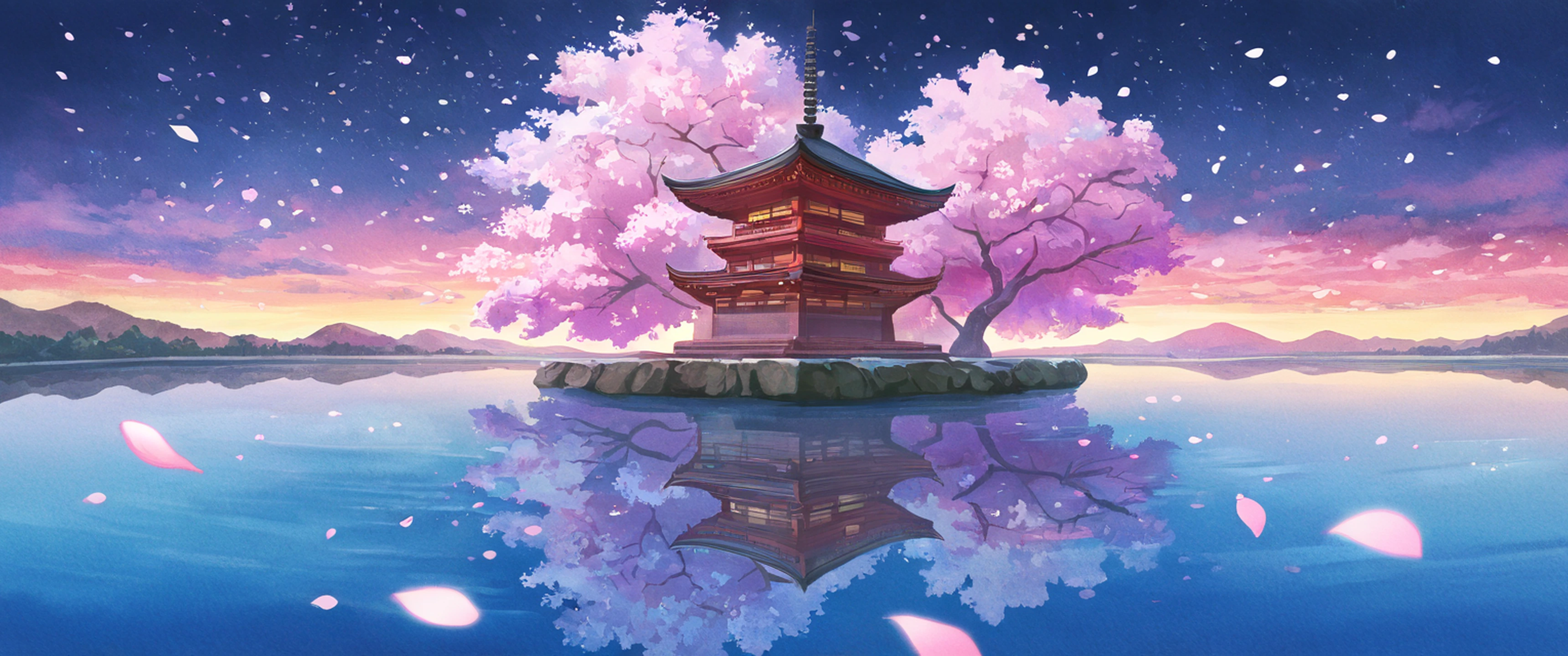cherry blossom path lofi wallpaper