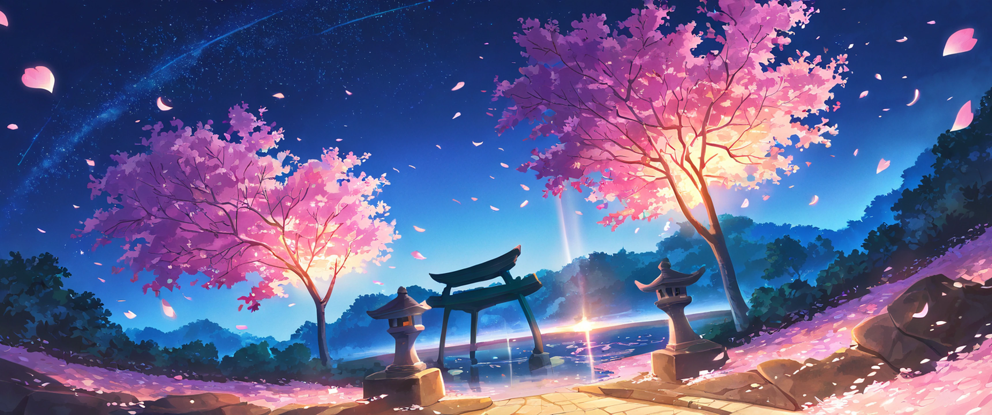 cherry blossom path lofi wallpaper