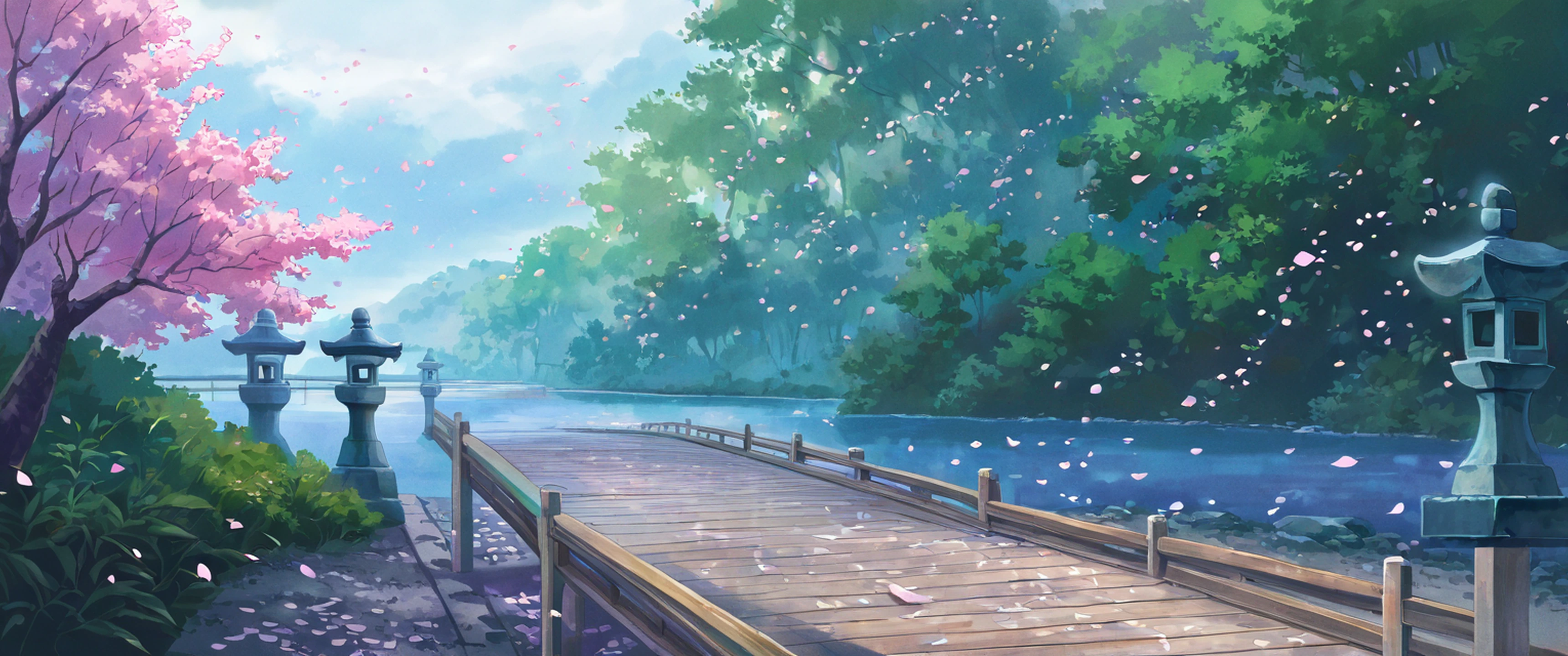 cherry blossom path lofi wallpaper