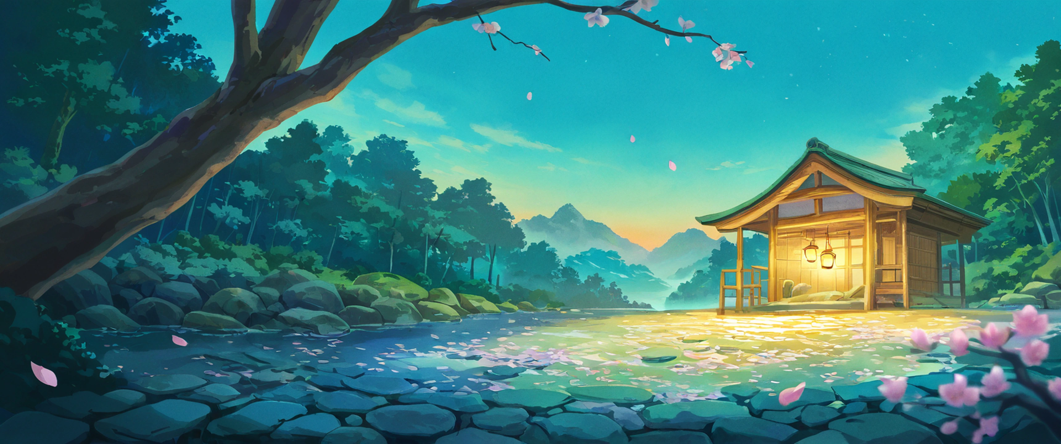 cherry blossom path lofi wallpaper