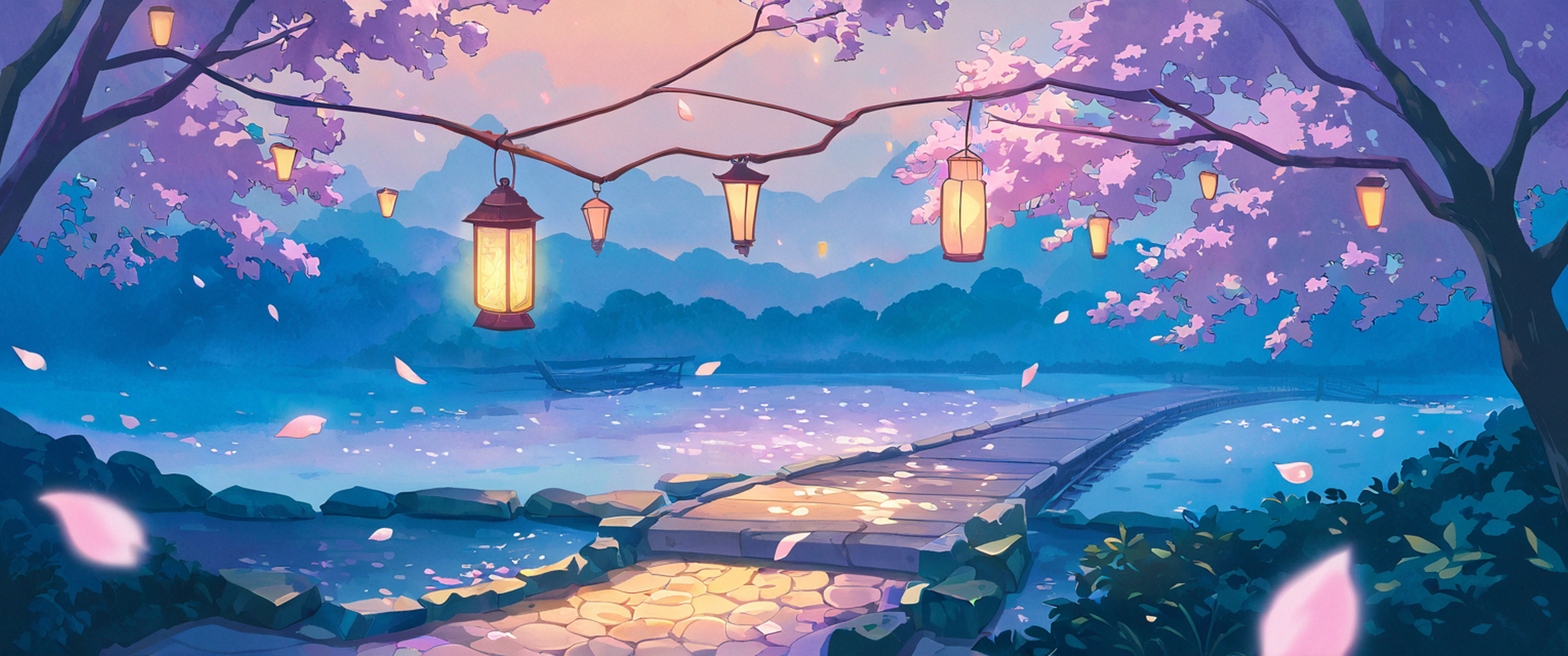 cherry blossom path lofi wallpaper