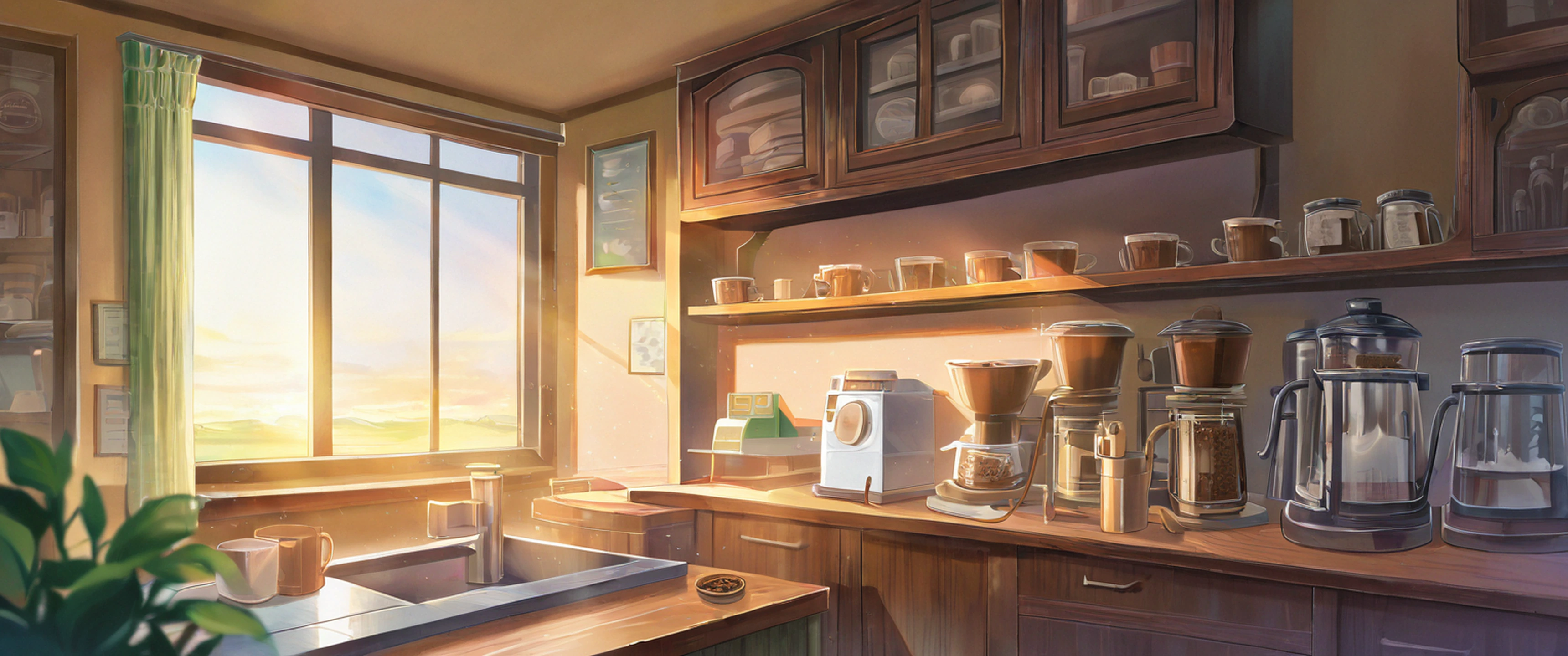 Coffee Shop Morning variant — Japanese aesthetic lofi wallpaper 21:9 32:9 Dual Monitor