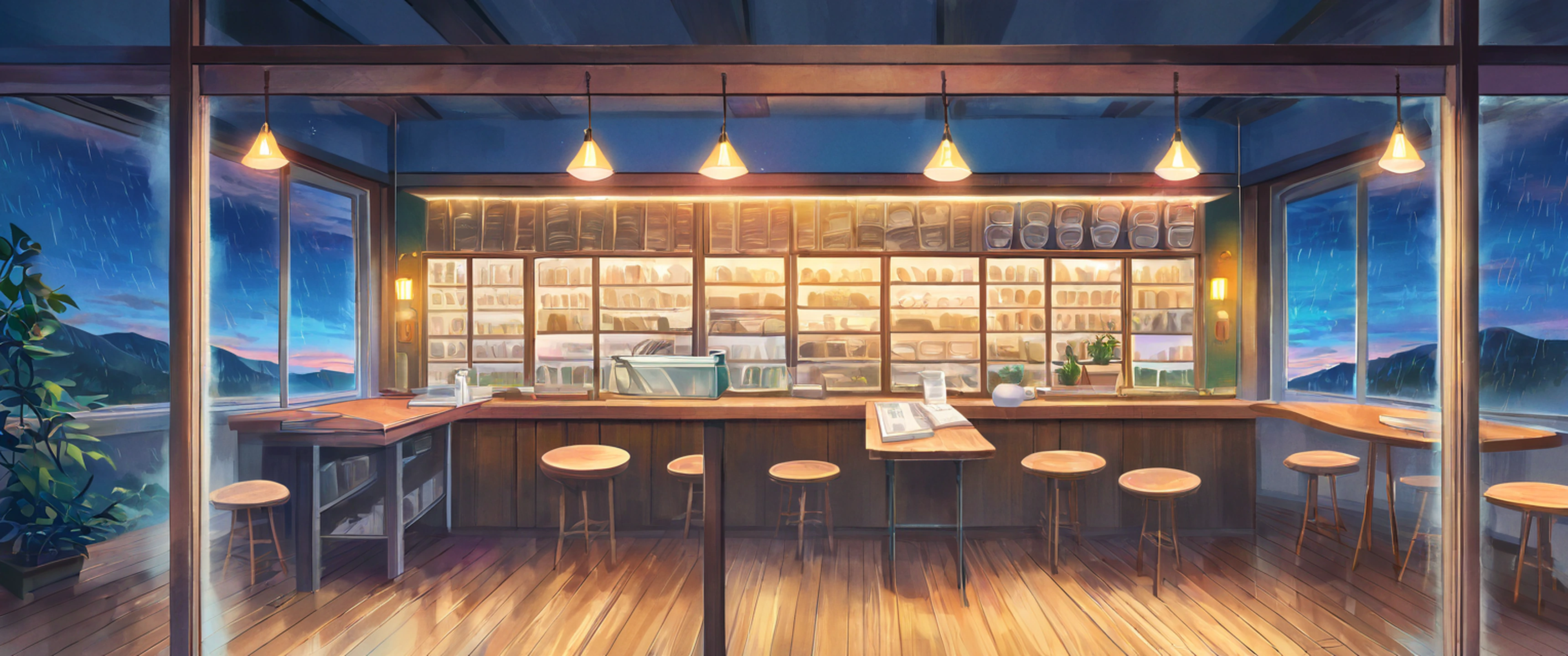 Coffee Shop Morning variant — Japanese aesthetic lofi wallpaper 21:9 32:9 Dual Monitor